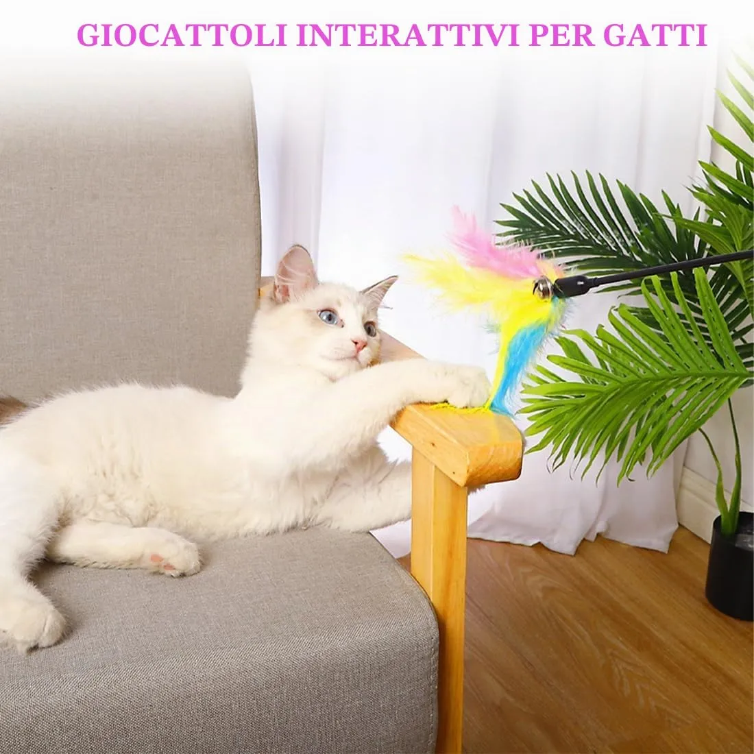 JSKWIKE 5 Pcs Bacchetta per Gatti Giocattolo per Animali Domestici Con Piuma e Campanellino - immagine 6