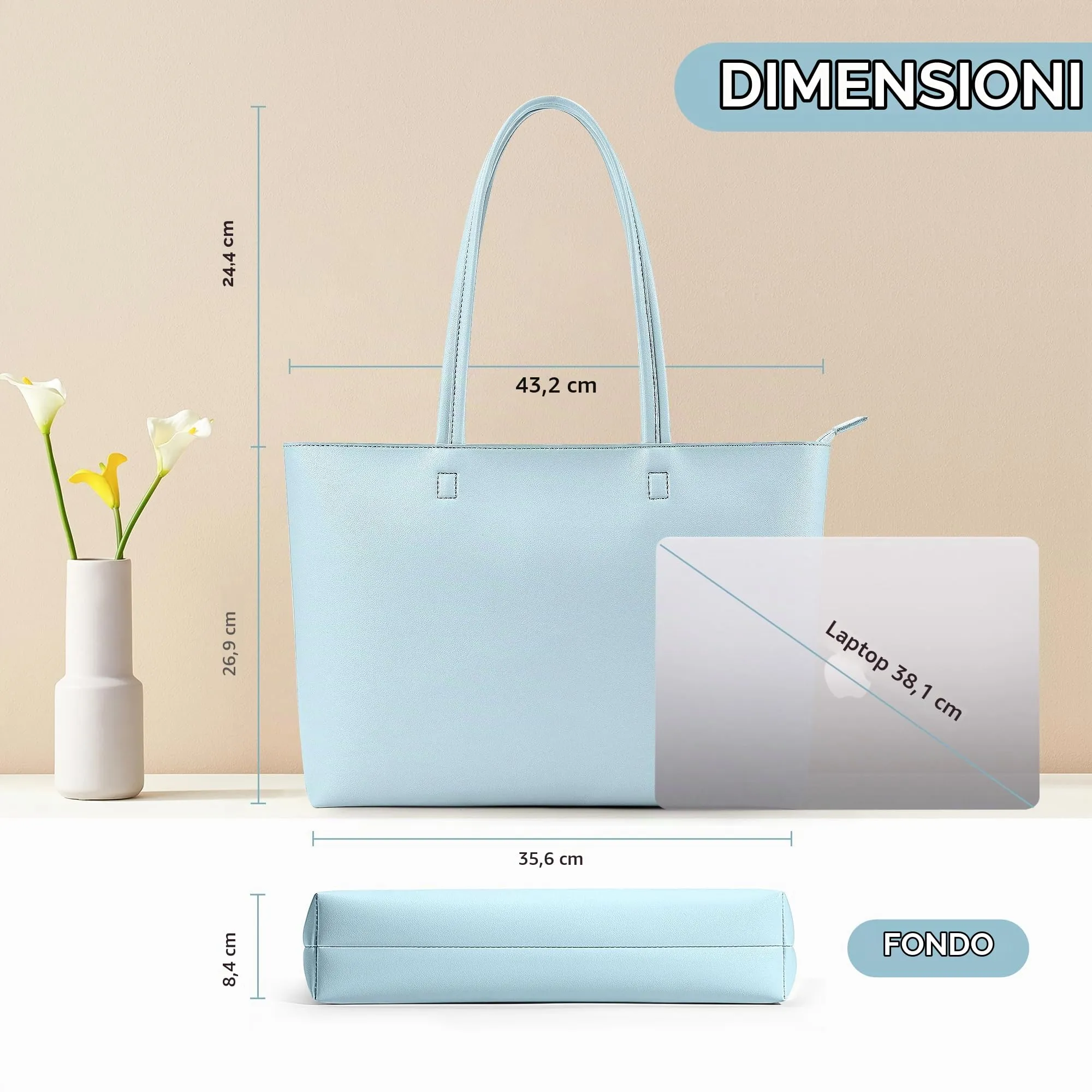 KALIDI, Borsa larga da donna, con cerniera, impermeabile, in poliuretano, per lavoro, scuola, viaggi, uso quotidiano, Blu - immagine 4