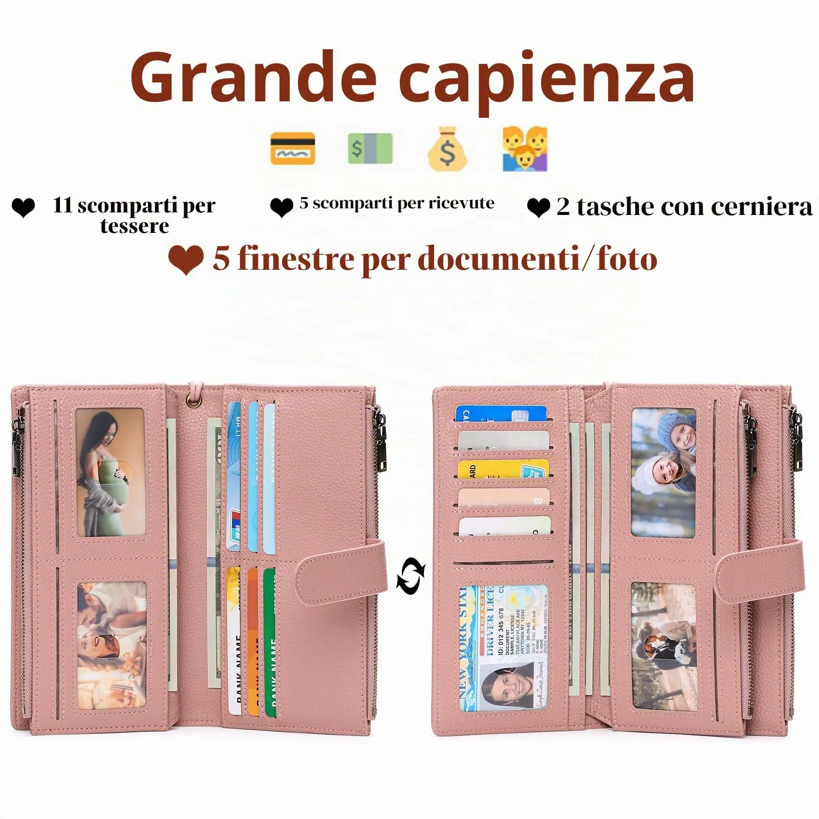 GOIACII Portafoglio Donna Grande Formato Lungo Portafogli Pelle RFID Blocco con Slot per Schede Multiple Portamonete da Polso - immagine 2