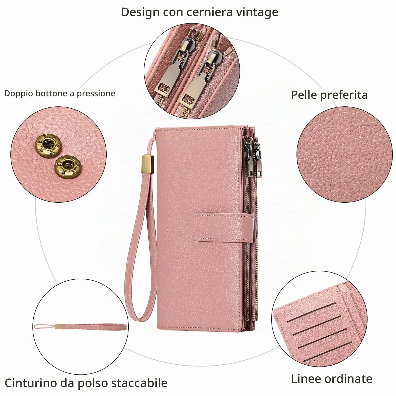 GOIACII Portafoglio Donna Grande Formato Lungo Portafogli Pelle RFID Blocco con Slot per Schede Multiple Portamonete da Polso - immagine 3