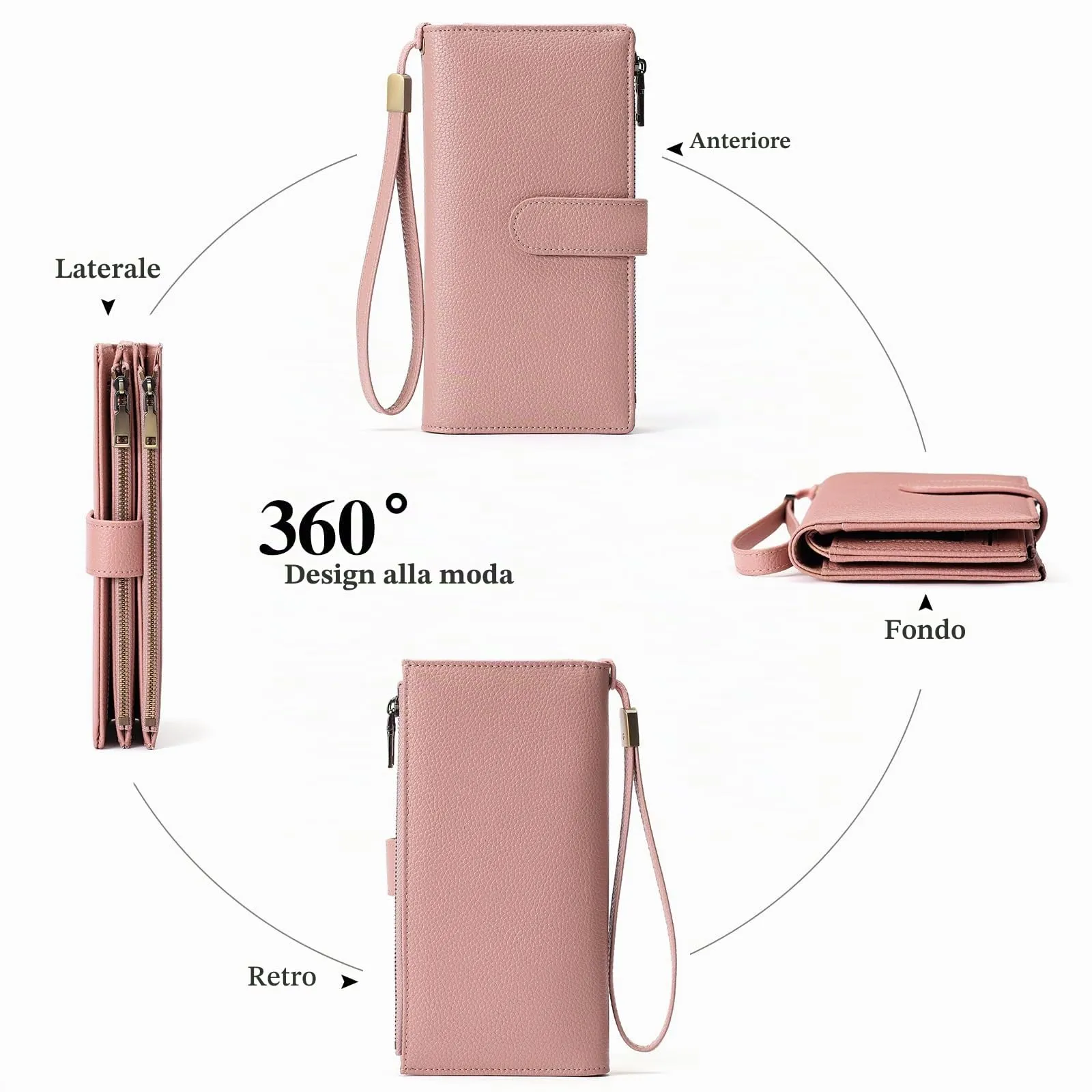 GOIACII Portafoglio Donna Grande Formato Lungo Portafogli Pelle RFID Blocco con Slot per Schede Multiple Portamonete da Polso - immagine 4