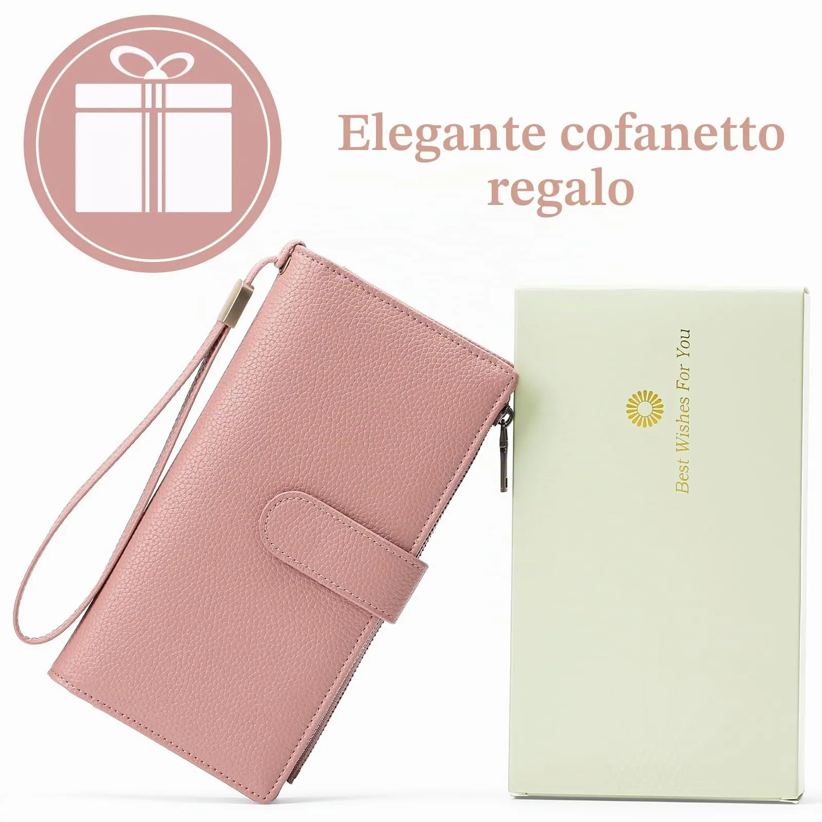 GOIACII Portafoglio Donna Grande Formato Lungo Portafogli Pelle RFID Blocco con Slot per Schede Multiple Portamonete da Polso - immagine 7
