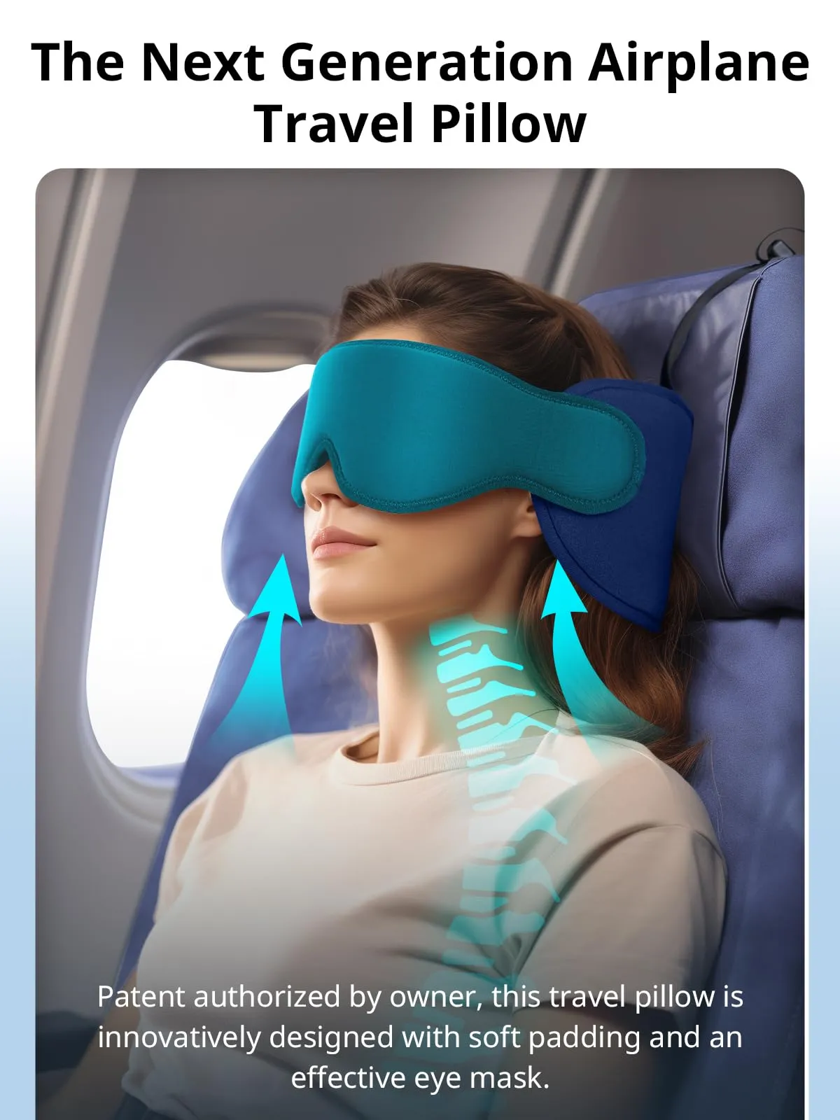 Inspireyes Cuscini da viaggio aerei, accessori da viaggio approvati FSA HSA per voli lunghi con supporto testa, cuscino da viaggio auto per bambini, maschera per dormire in aereo, Blu reale - immagine 3