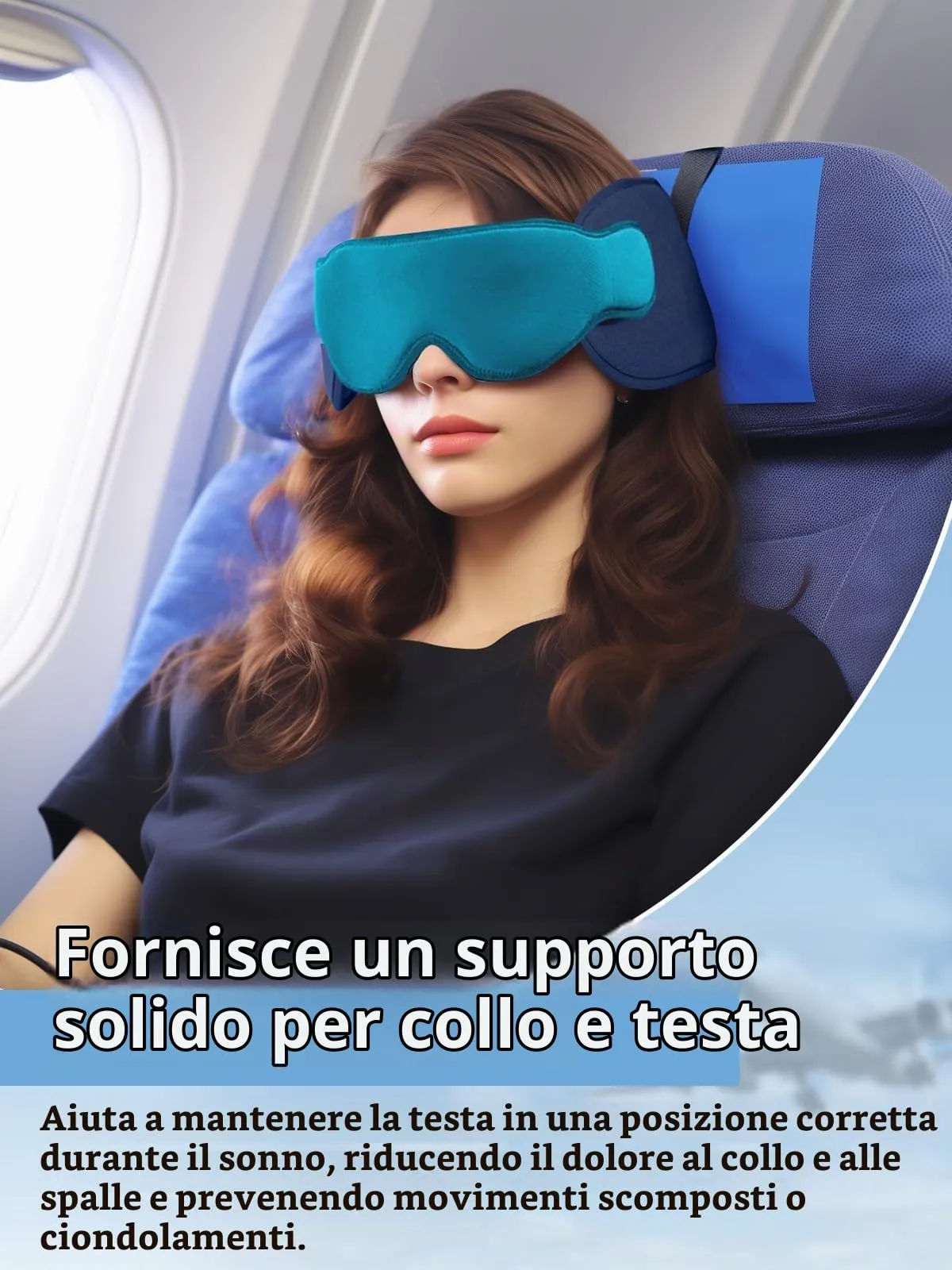 Inspireyes Cuscini da viaggio aerei, accessori da viaggio approvati FSA HSA per voli lunghi, cuscino da viaggio auto per bambini, maschera per dormire in aereo, Blu lago - immagine 2