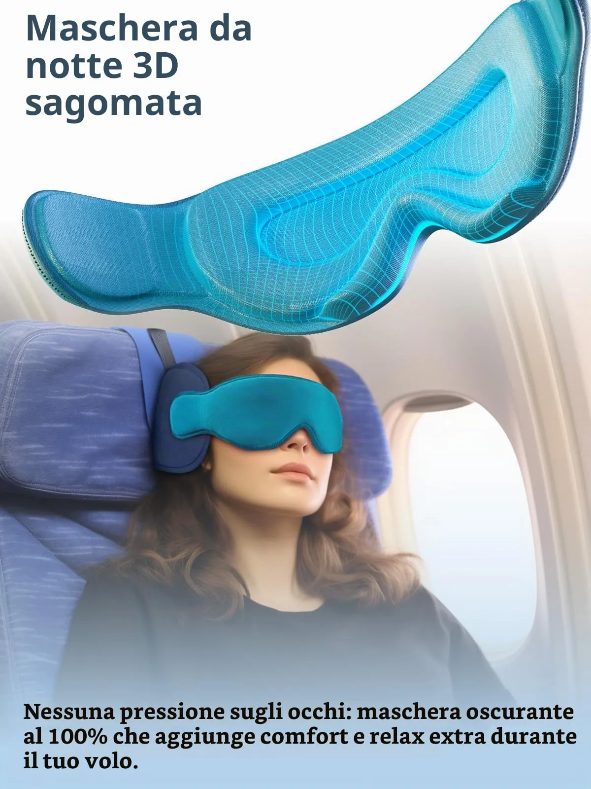 Inspireyes Cuscini da viaggio aerei, accessori da viaggio approvati FSA HSA per voli lunghi, cuscino da viaggio auto per bambini, maschera per dormire in aereo, Blu lago - immagine 4