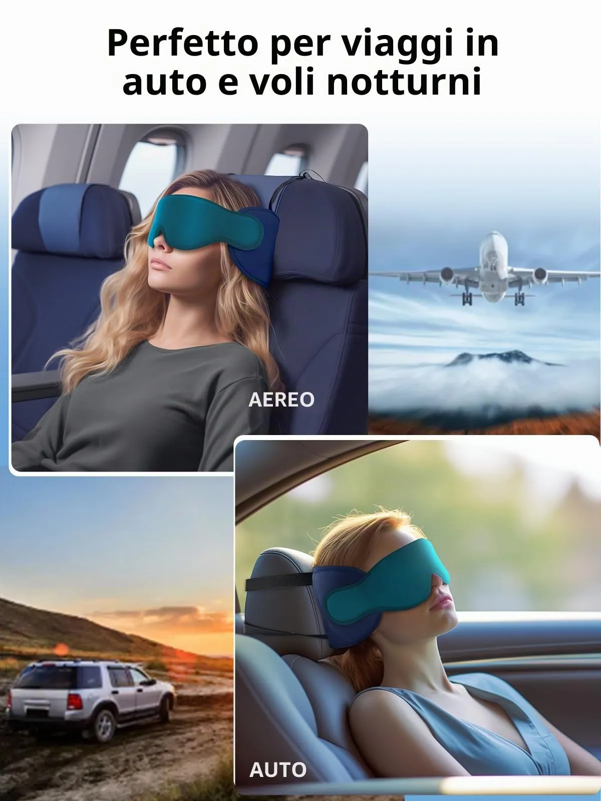 Inspireyes Cuscini da viaggio aerei, accessori da viaggio approvati FSA HSA per voli lunghi, cuscino da viaggio auto per bambini, maschera per dormire in aereo, Blu lago - immagine 7