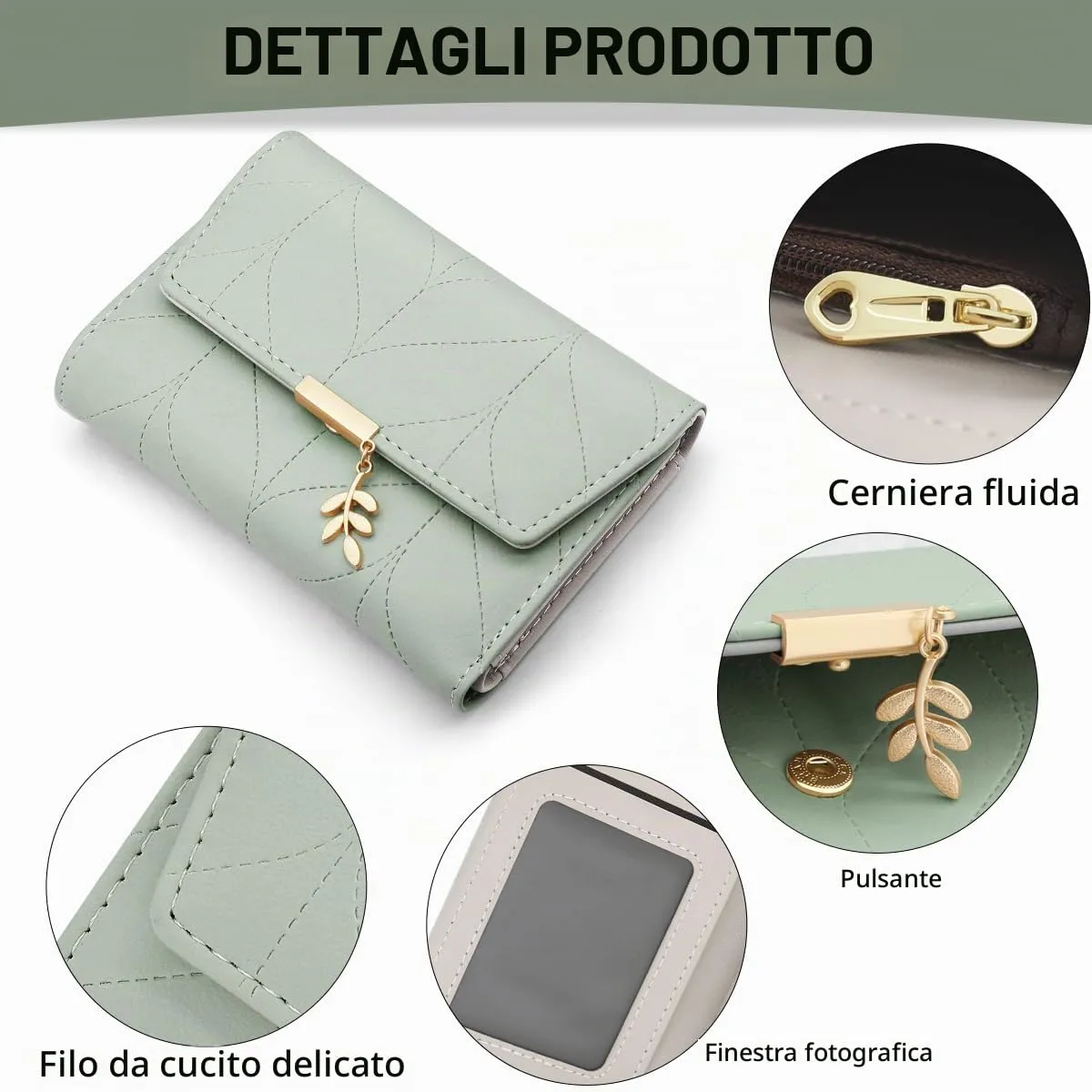 REETEE Portafoglio Donna Piccolo in Pelle PU Corto Portafogli Donna con Portamonete di Cerniera, Small Portamonete Donna con 6 Slot Schede Mini Portafoglio Donna - immagine 3