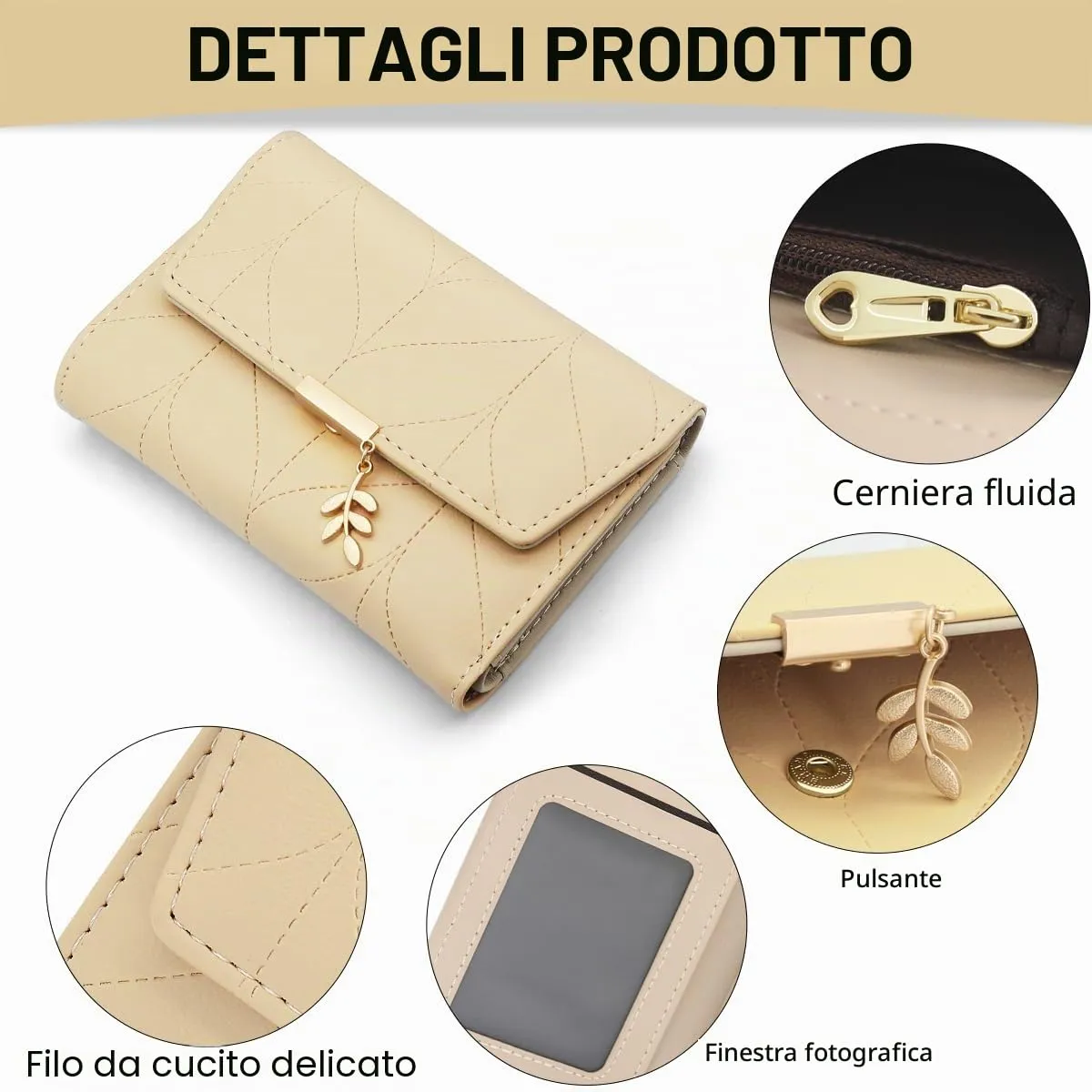 REETEE Portafoglio Donna Piccolo in Pelle PU Corto Portafogli Donna con Portamonete di Cerniera, Small Portamonete Donna con 6 Slot Schede Mini Portafoglio Donna (L-Albicocca) - immagine 3