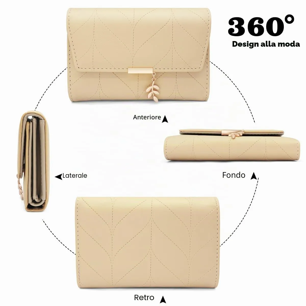 REETEE Portafoglio Donna Piccolo in Pelle PU Corto Portafogli Donna con Portamonete di Cerniera, Small Portamonete Donna con 6 Slot Schede Mini Portafoglio Donna (L-Albicocca) - immagine 5