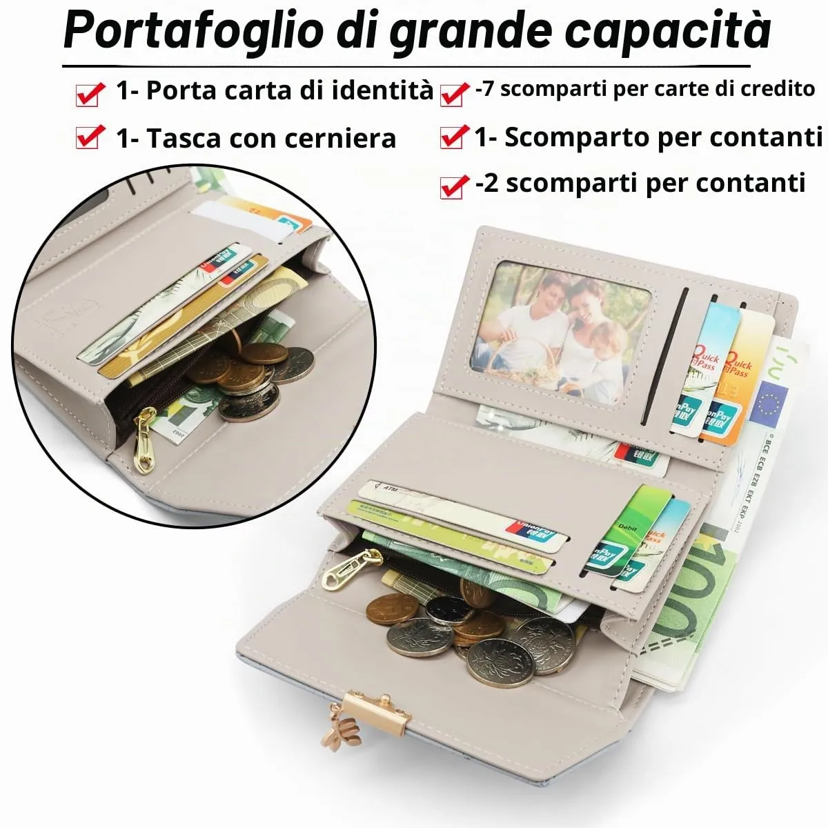REETEE Portafoglio Donna Piccolo in Pelle PU Corto Portafogli Donna con Portamonete di Cerniera, Small Portamonete Donna con 6 Slot Schede Mini Portafoglio Donna - immagine 2