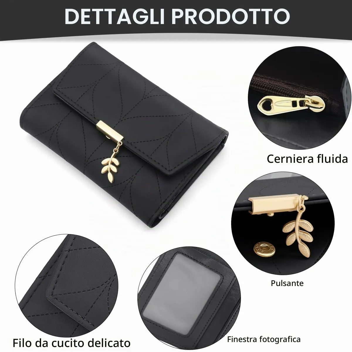 REETEE Portafoglio Donna Piccolo in Pelle PU Corto Portafogli Donna con Portamonete di Cerniera, Small Portamonete Donna con 6 Slot Schede Mini Portafoglio Donna - immagine 3