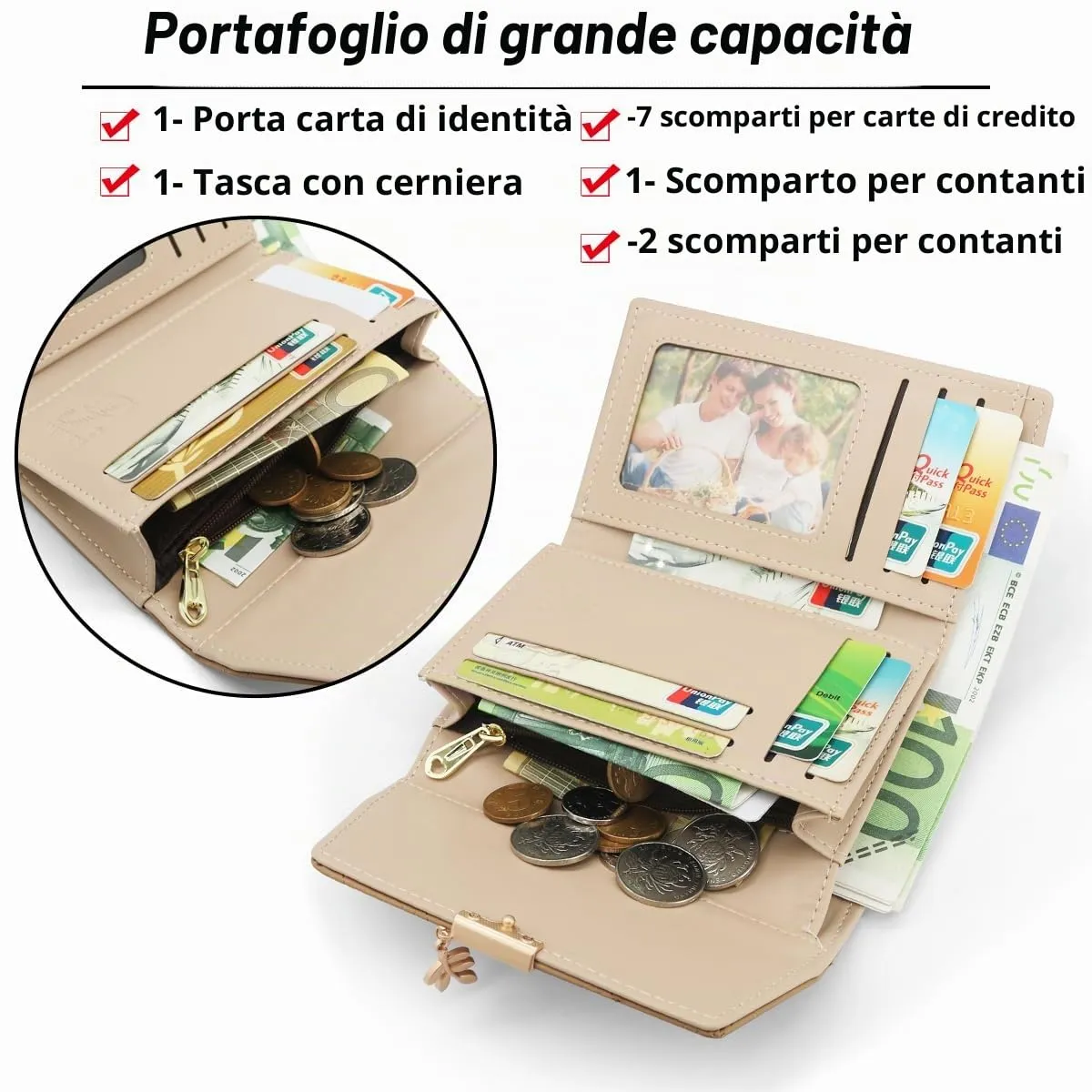 REETEE Portafoglio Donna Piccolo in Pelle PU Corto Portafogli Donna con Portamonete di Cerniera, Small Portamonete Donna con 6 Slot Schede Mini Portafoglio Donna - immagine 2