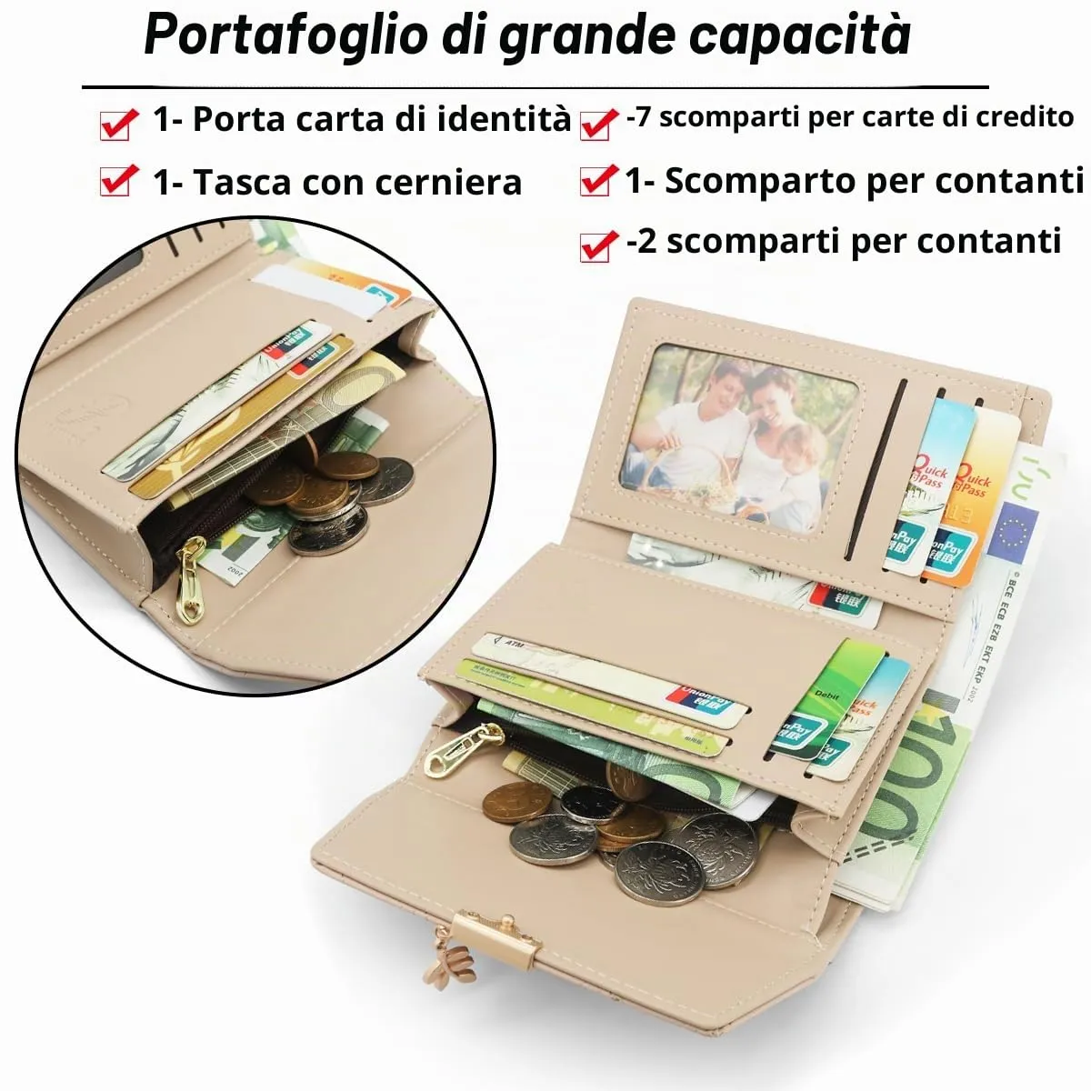 REETEE Portafoglio Donna Piccolo in Pelle PU Corto Portafogli Donna con Portamonete di Cerniera, Small Portamonete Donna con 6 Slot Schede Mini Portafoglio Donna - immagine 2