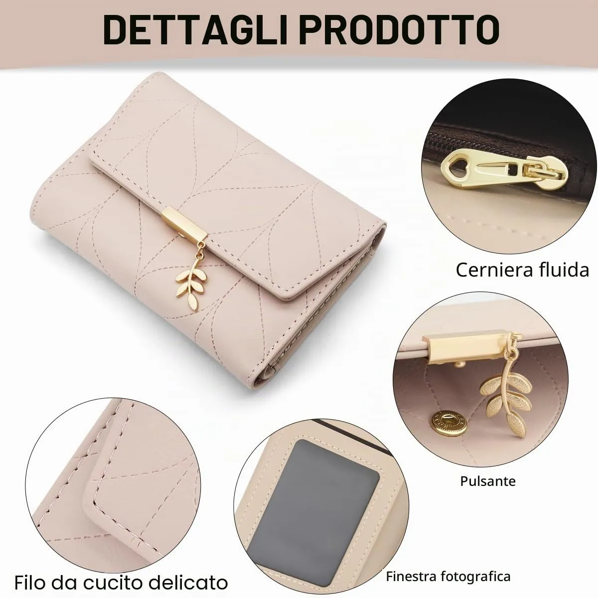 REETEE Portafoglio Donna Piccolo in Pelle PU Corto Portafogli Donna con Portamonete di Cerniera, Small Portamonete Donna con 6 Slot Schede Mini Portafoglio Donna - immagine 3