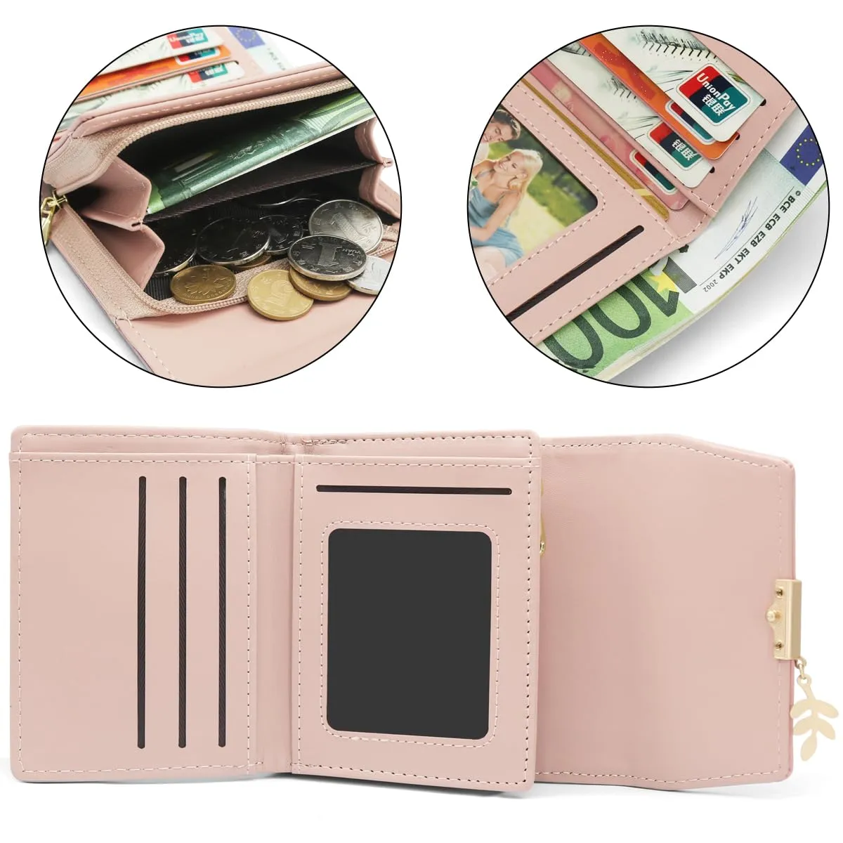 REETEE Portafoglio Donna Piccolo in Pelle PU Corto Portafogli Donna con Portamonete di Cerniera, Small Portamonete Donna con 6 Slot Schede Mini Portafoglio Donna - immagine 3
