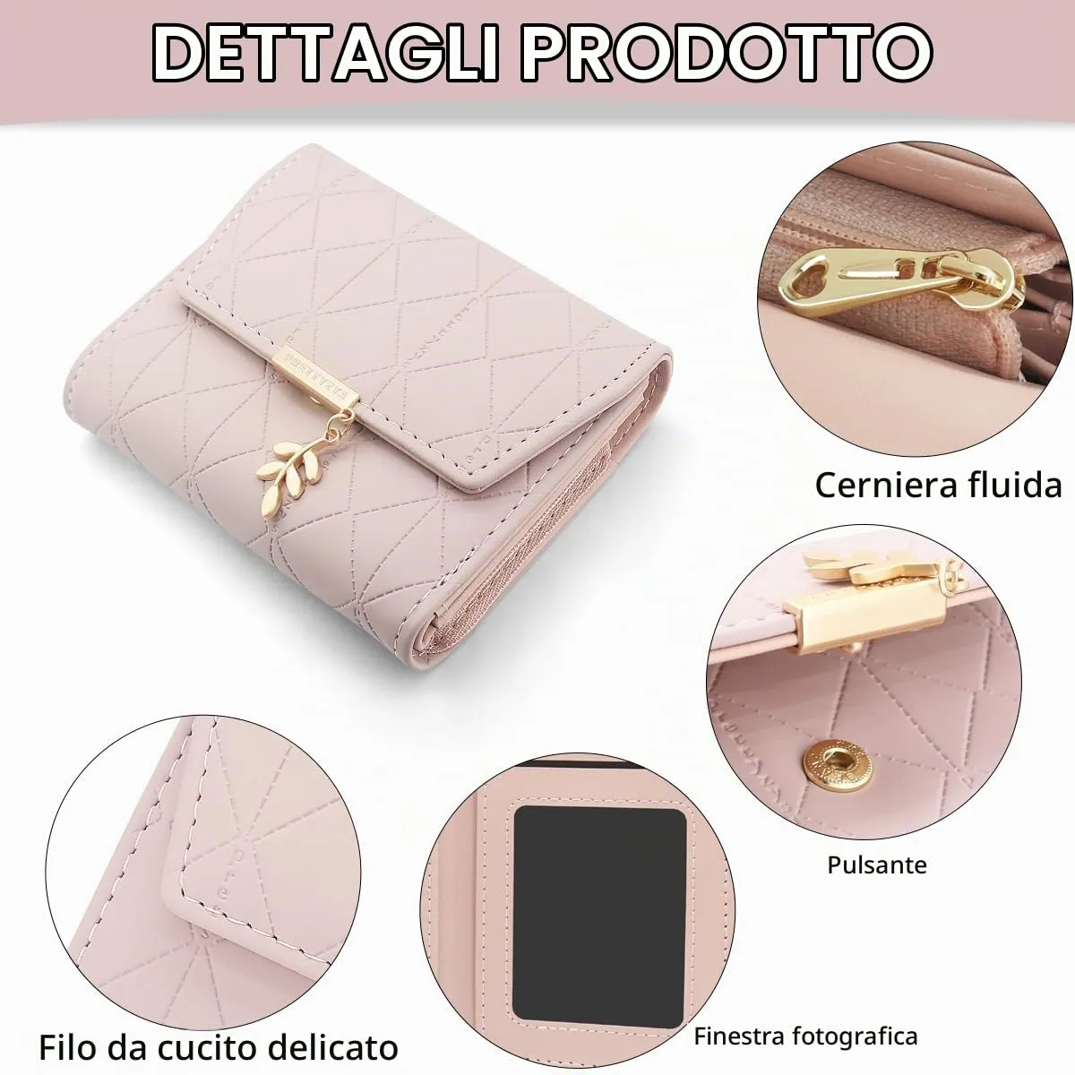REETEE Portafoglio Donna Piccolo in Pelle PU Corto Portafogli Donna con Portamonete di Cerniera, Small Portamonete Donna con 6 Slot Schede Mini Portafoglio Donna - immagine 4