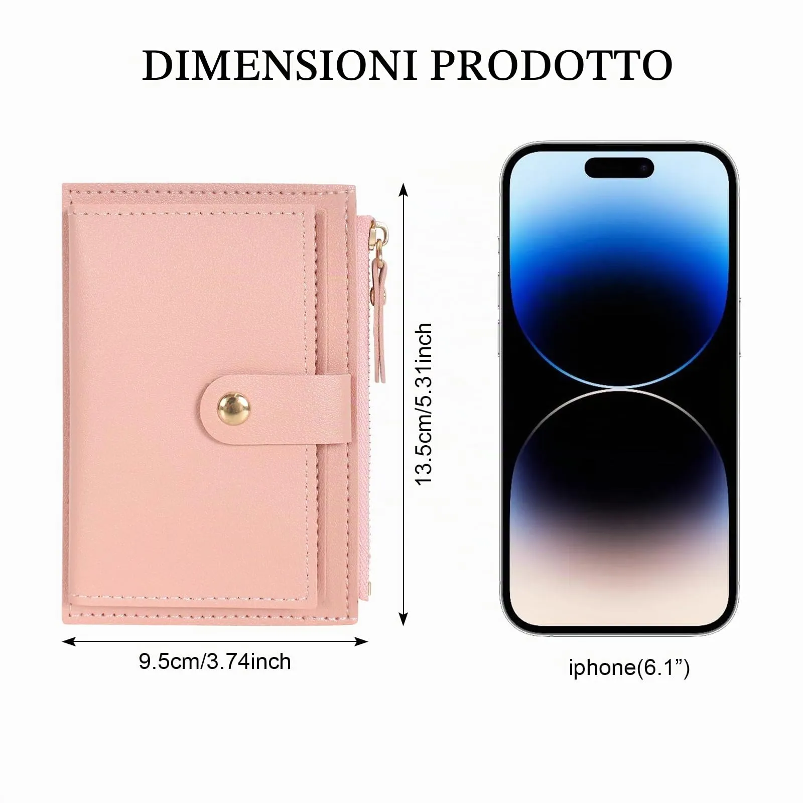 DEARBAG Portafoglio Donna Piccoli, Porta Carte di Credito in Pelle PU, Portamonete con Cerniera, Portafogli Corto Donna, con 6 Slot Schede, per Donnas Ragazza Signore, 14 * 9 * 0.5cm (Rosa) - immagine 2
