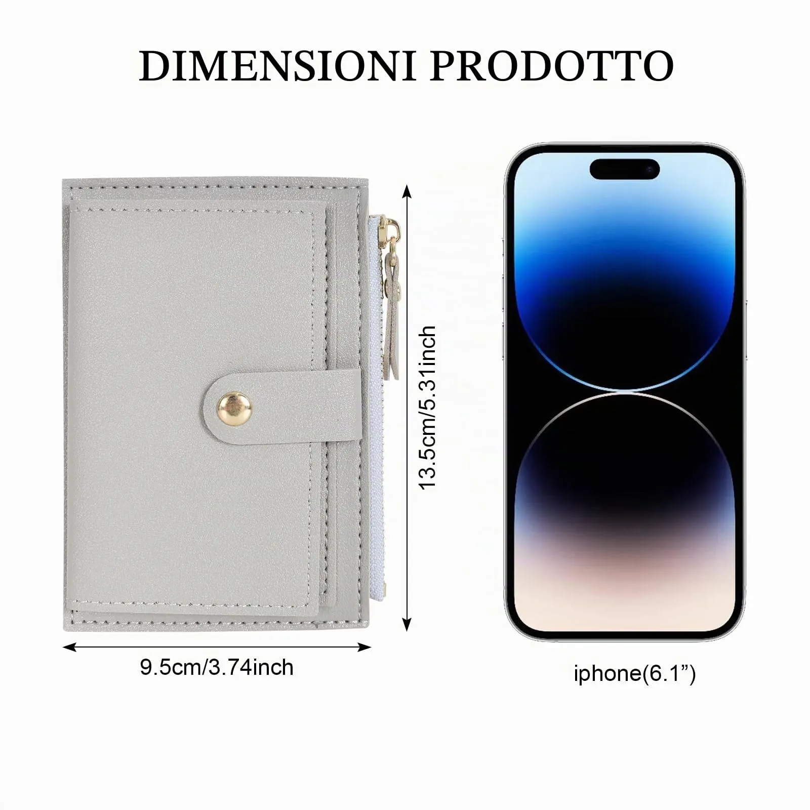DEARBAG Portafoglio Donna Piccoli, Porta Carte di Credito in Pelle PU, Portamonete con Cerniera, Portafogli Corto Donna, con 6 Slot Schede, per Donnas Ragazza Signore, 14 * 9 * 0.5cm (grigio chiaro) - immagine 2