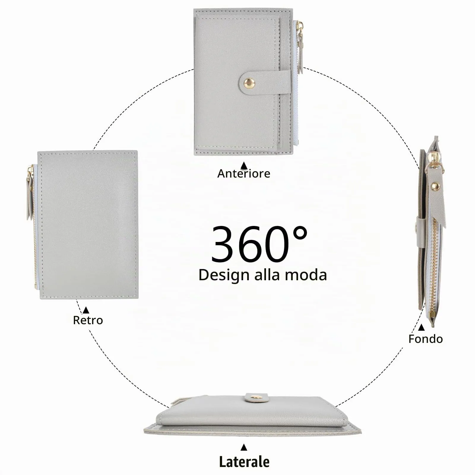 DEARBAG Portafoglio Donna Piccoli, Porta Carte di Credito in Pelle PU, Portamonete con Cerniera, Portafogli Corto Donna, con 6 Slot Schede, per Donnas Ragazza Signore, 14 * 9 * 0.5cm (grigio chiaro) - immagine 4
