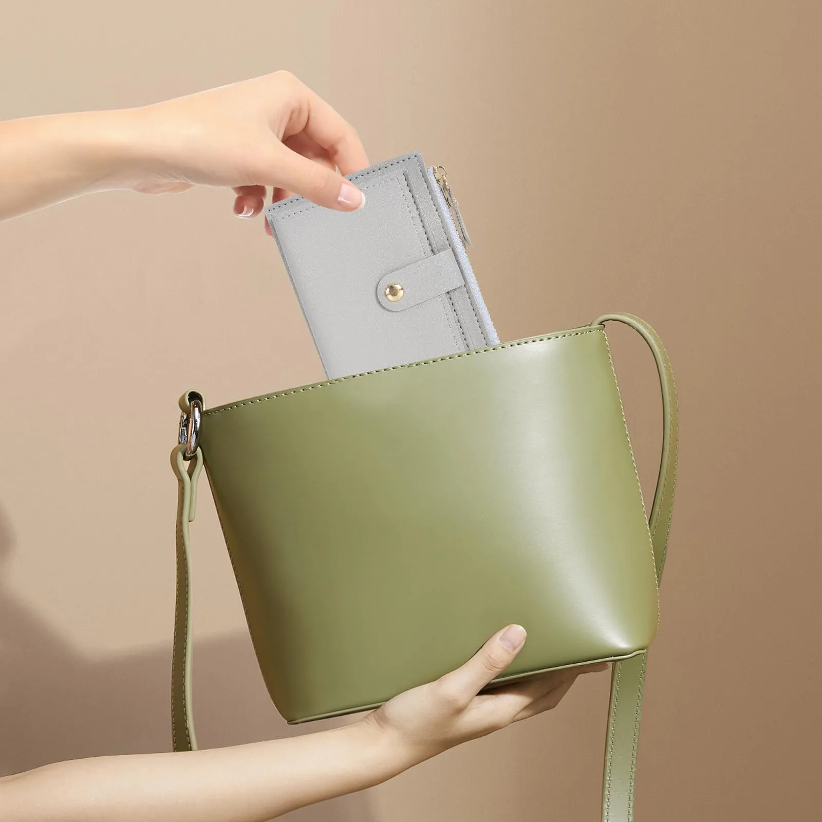 DEARBAG Portafoglio Donna Piccoli, Porta Carte di Credito in Pelle PU, Portamonete con Cerniera, Portafogli Corto Donna, con 6 Slot Schede, per Donnas Ragazza Signore, 14 * 9 * 0.5cm (grigio chiaro) - immagine 7