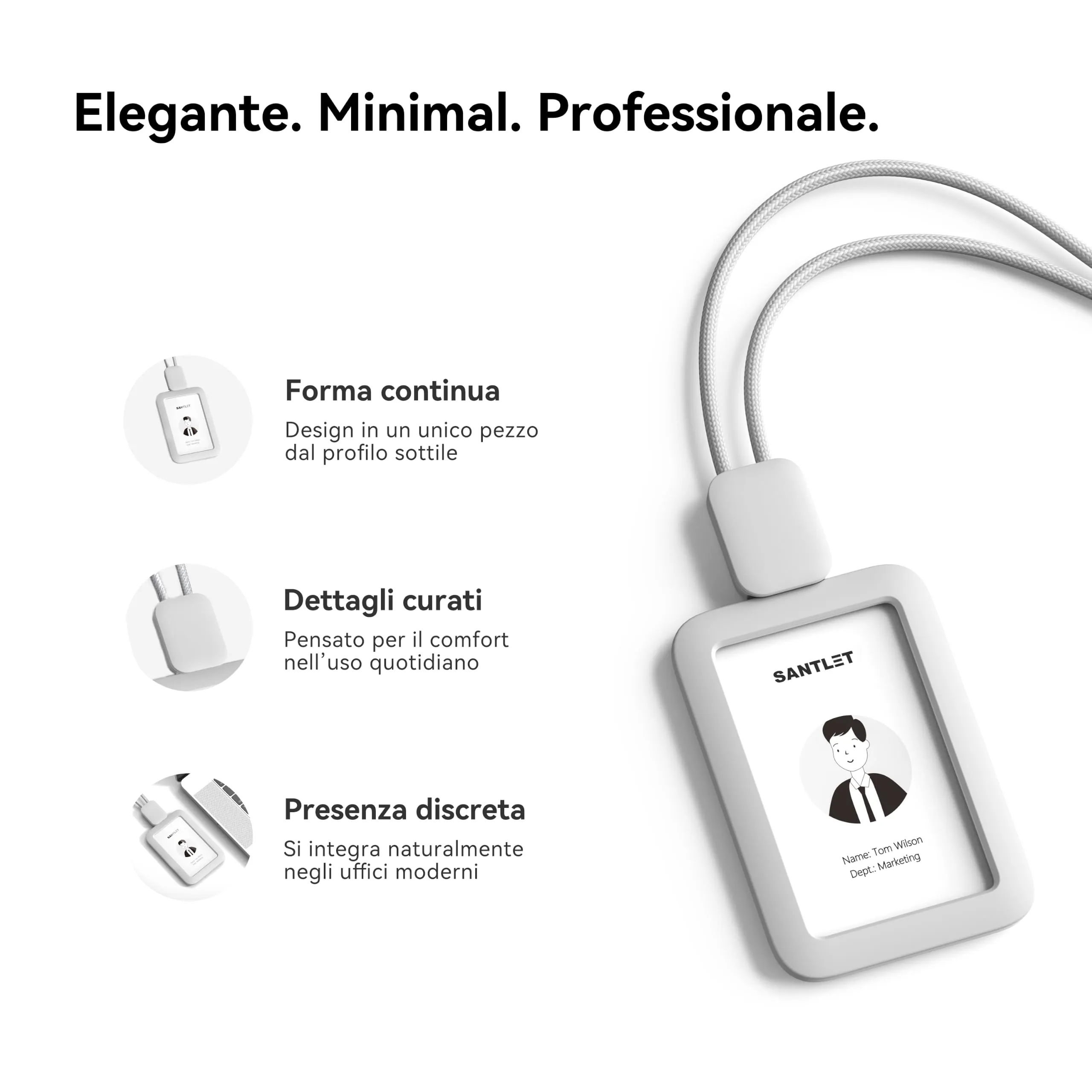 SANTLET Cordino per Portabadge, Silicone Morbido, Cavo Retrattile - immagine 3