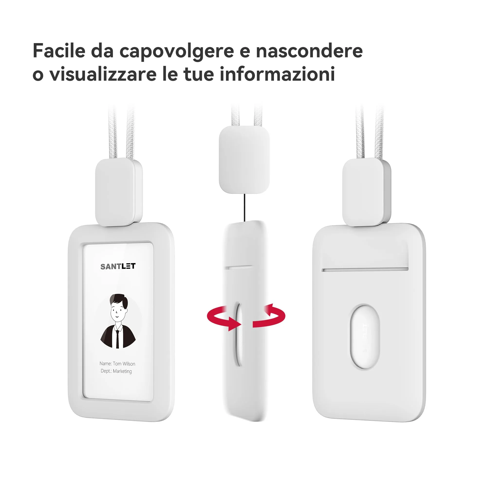 SANTLET Cordino per Portabadge, Silicone Morbido, Cavo Retrattile - immagine 7