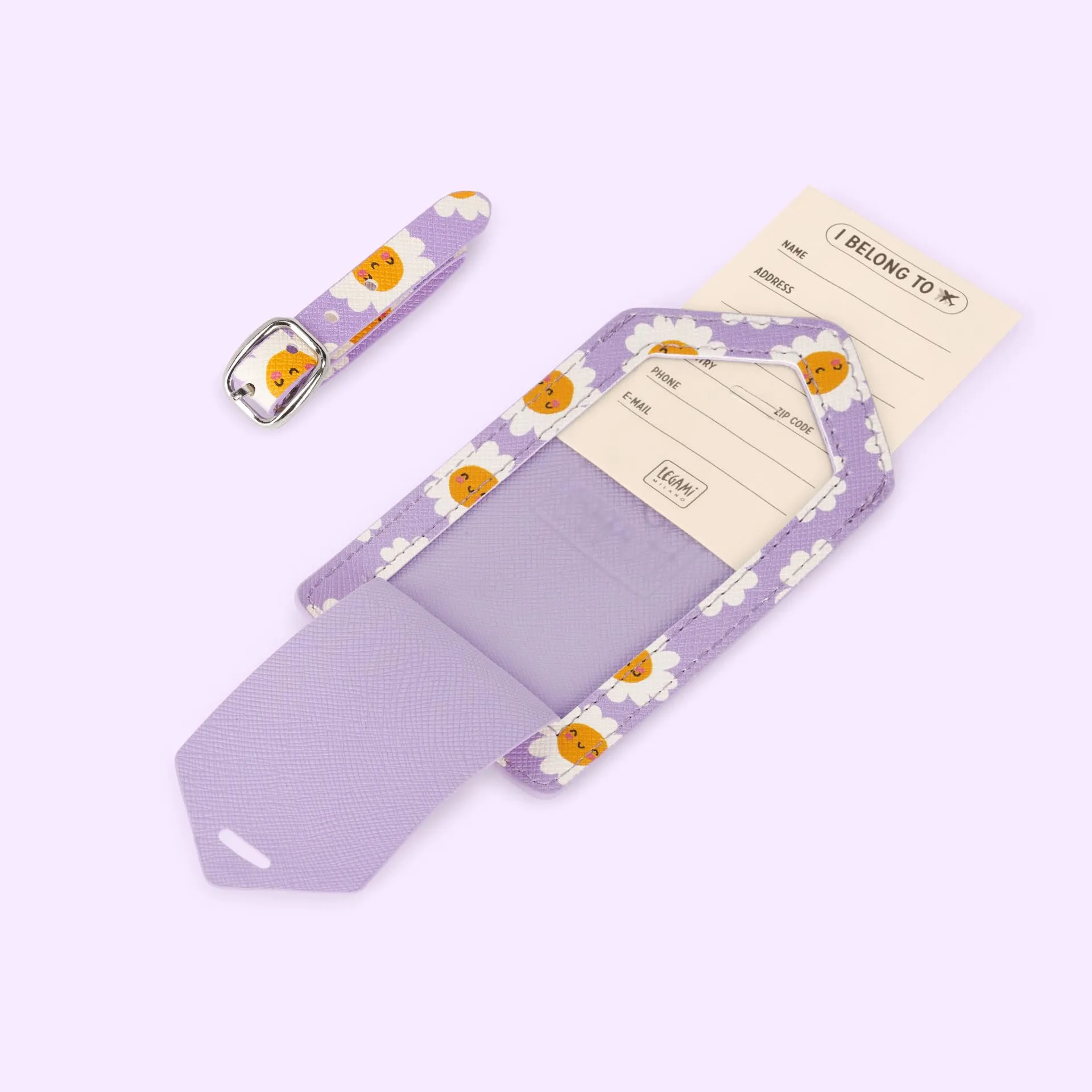 Legami - Etichetta Bagaglio, Luggage Tag per Valigia, Accessorio per Viaggio Aereo Crociera Treno, Tag del Bagaglio per Proteggi Dati in Pelle PU e Microfibra, Daisy - immagine 3