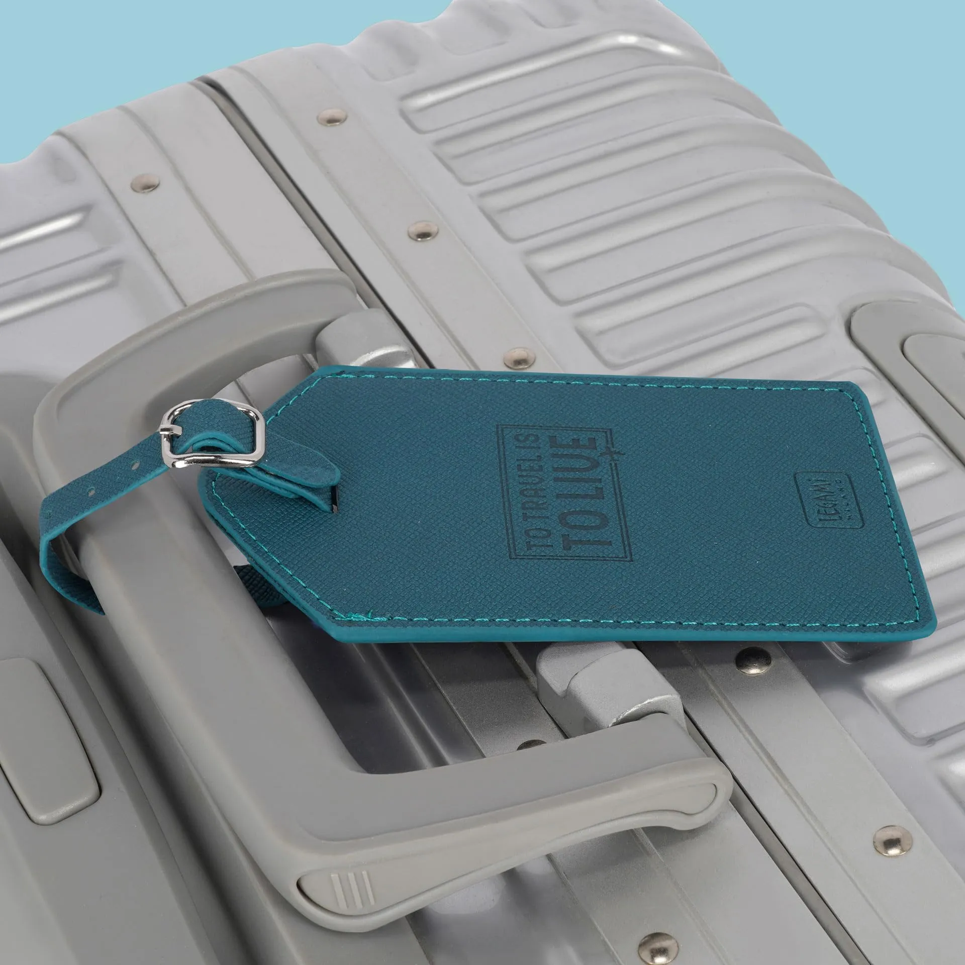 Legami - Etichetta Bagaglio, Luggage Tag per Valigia, Accessorio per Viaggio Aereo Crociera Treno, Tag del Bagaglio per Proteggi Dati in Pelle PU e Microfibra, Petrol Blue - immagine 4
