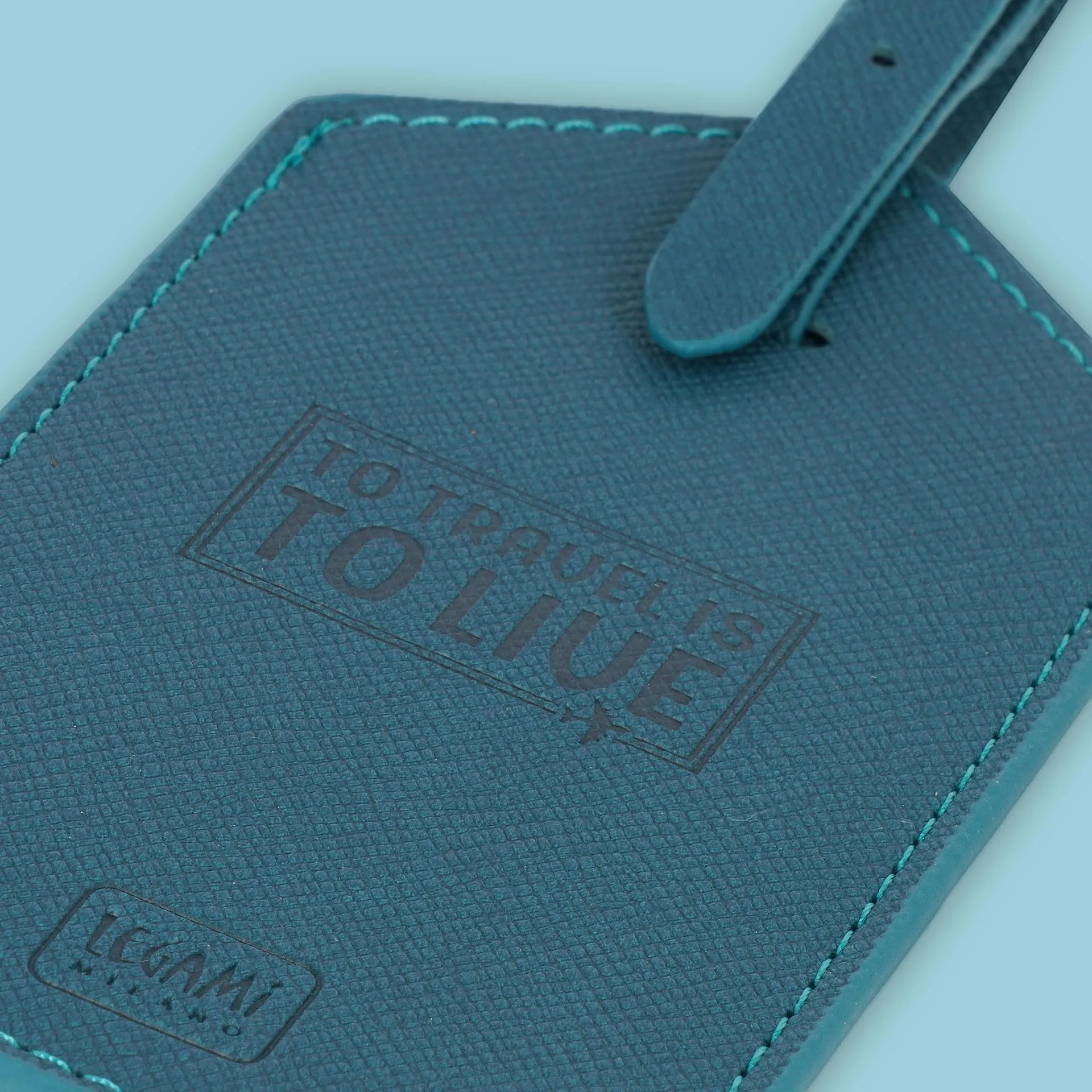 Legami - Etichetta Bagaglio, Luggage Tag per Valigia, Accessorio per Viaggio Aereo Crociera Treno, Tag del Bagaglio per Proteggi Dati in Pelle PU e Microfibra, Petrol Blue - immagine 5