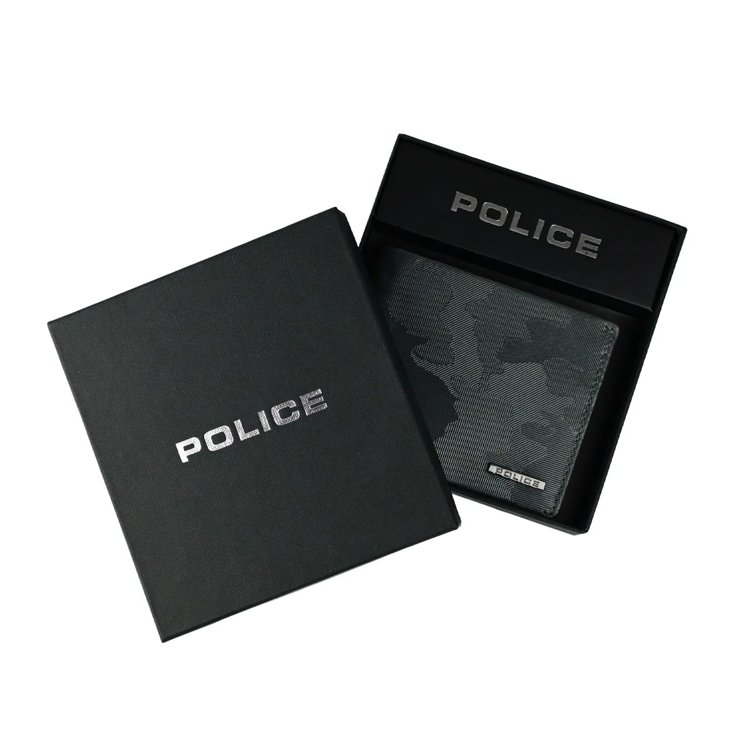 Police Portafoglio Uomo Vera Pelle Sottile con Portamonete e Portacarte, Grigio Texture Geometrica, Scatola Regalo - immagine 3