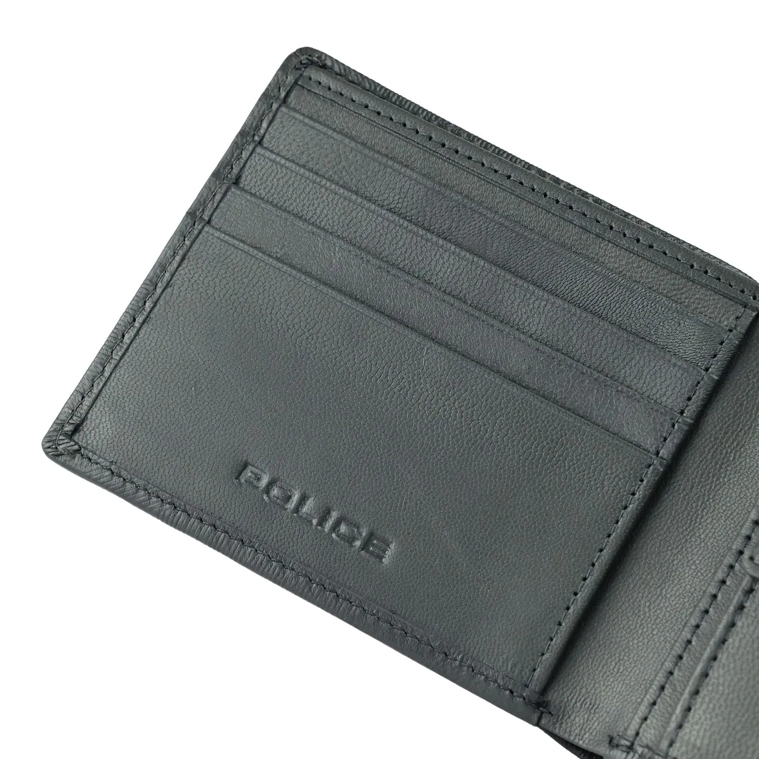 Police Portafoglio Uomo Vera Pelle Sottile con Portamonete e Portacarte, Grigio Texture Geometrica, Scatola Regalo - immagine 8