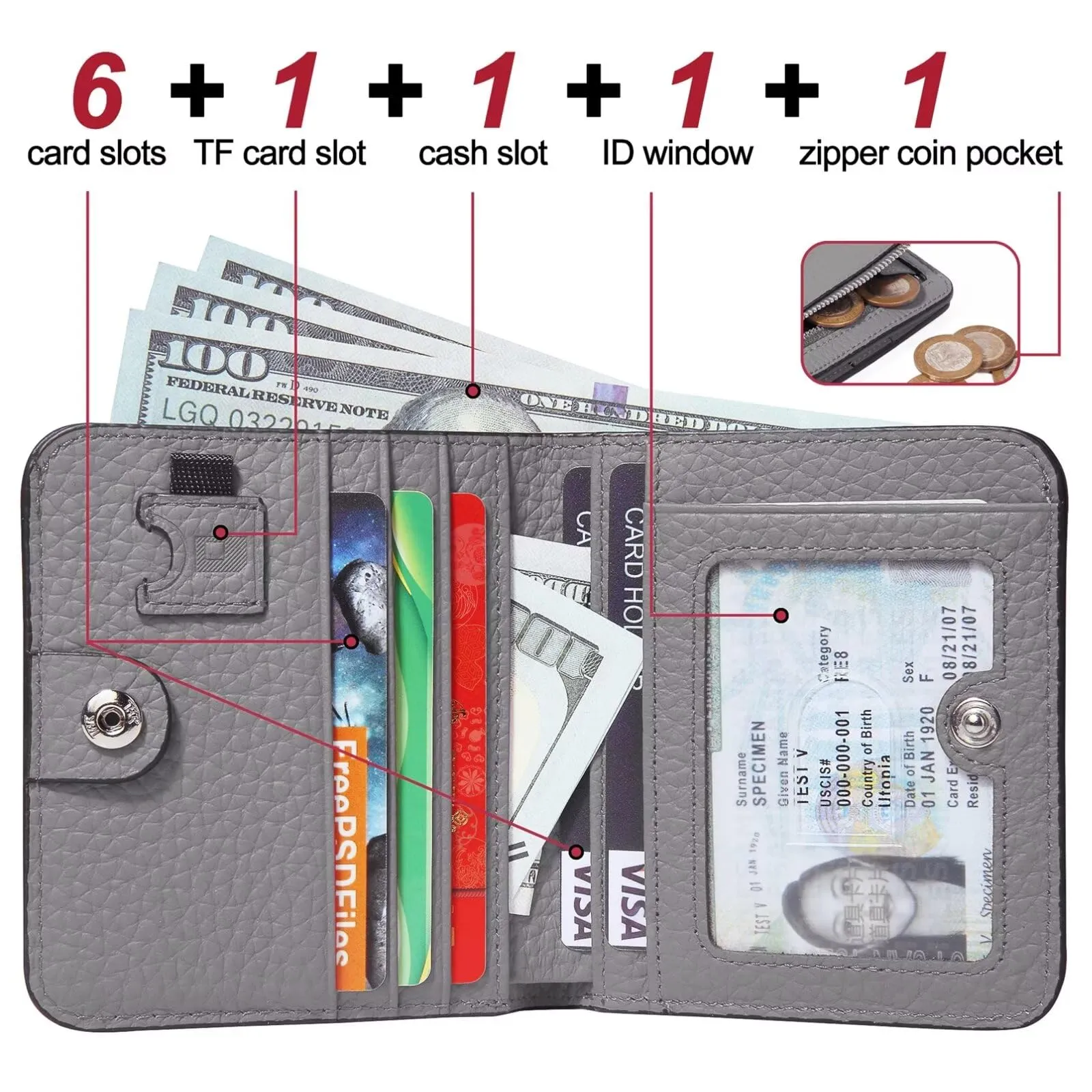 GADIEMKENSD Small Wallet Bifold RFID Credit Card Holder for Men Leather Coin Ladies Purse RFID Blocking Mini Compact Pocket Wallet with Zipper Card Cash Slots Ultra Slim Minimalist Deep Grey - immagine 2