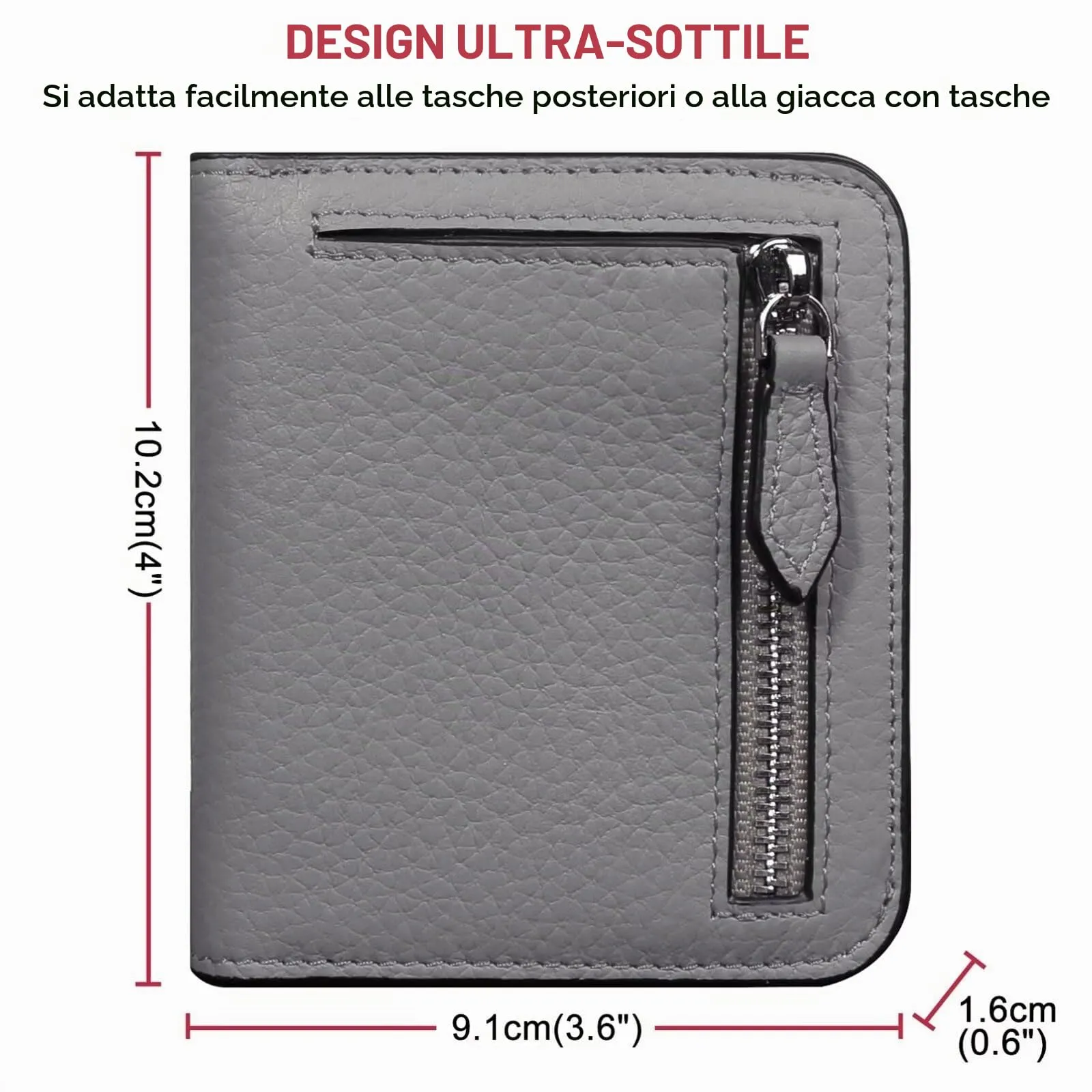 GADIEMKENSD Small Wallet Bifold RFID Credit Card Holder for Men Leather Coin Ladies Purse RFID Blocking Mini Compact Pocket Wallet with Zipper Card Cash Slots Ultra Slim Minimalist Deep Grey - immagine 5
