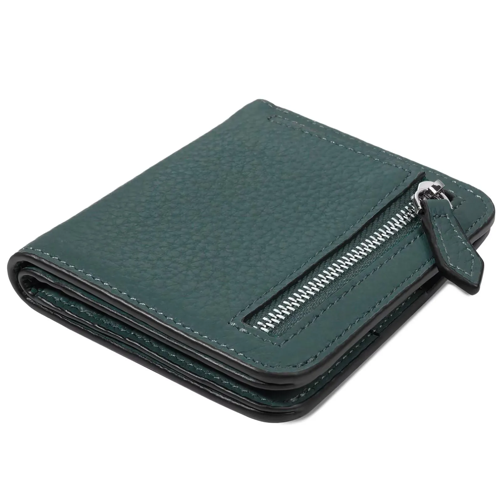 GADIEMKENSD Women Bi-fold Purse RFID Blocking Credit Card Holder Leather Travel Wallet for Woman Zipper Small Coin Pocket Cute Compact Ladies Purse with ID Window Card Cash Slots Ultra Slim Dark Green - immagine 1