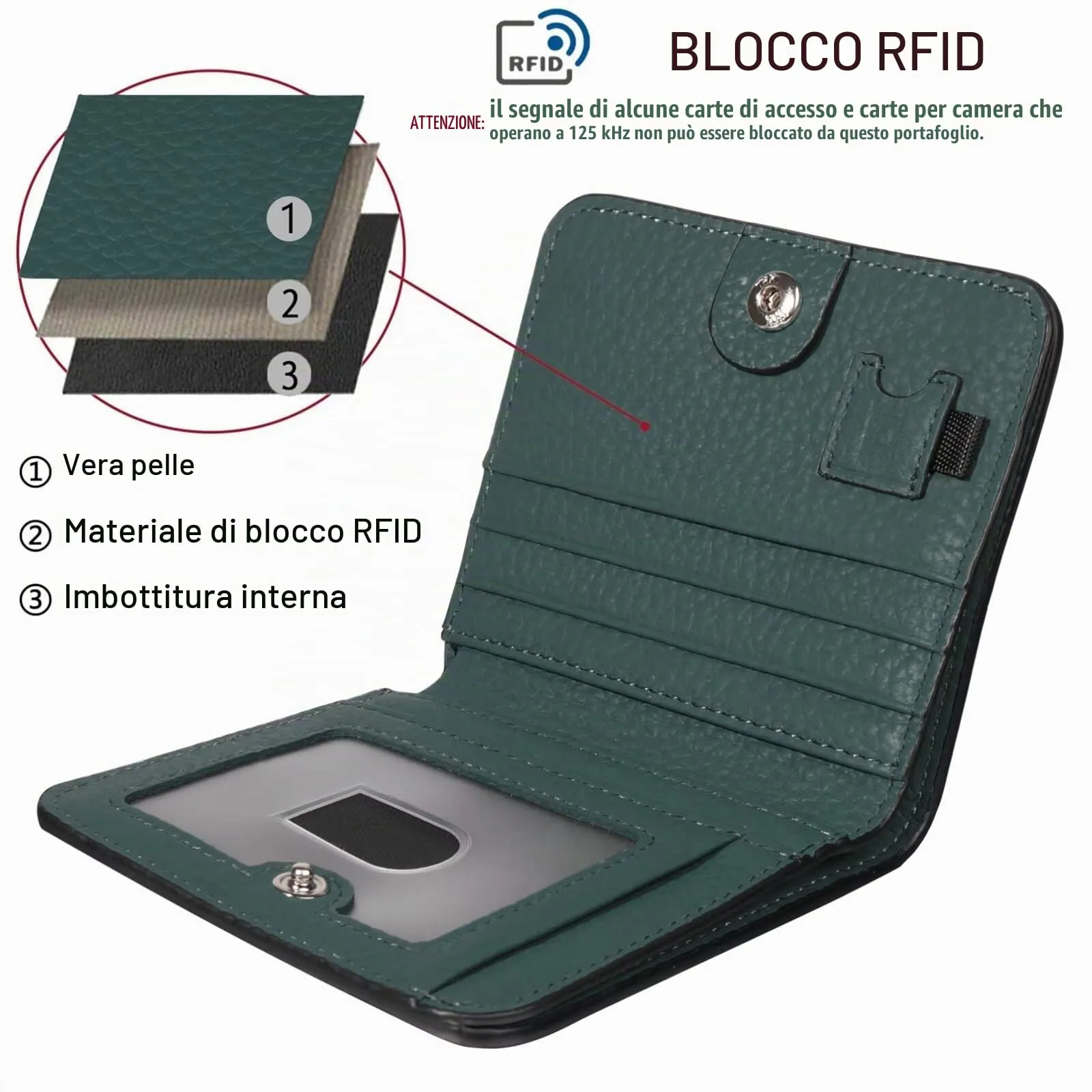 GADIEMKENSD Women Bi-fold Purse RFID Blocking Credit Card Holder Leather Travel Wallet for Woman Zipper Small Coin Pocket Cute Compact Ladies Purse with ID Window Card Cash Slots Ultra Slim Dark Green - immagine 4