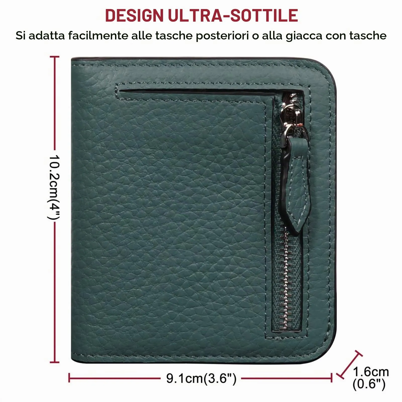 GADIEMKENSD Women Bi-fold Purse RFID Blocking Credit Card Holder Leather Travel Wallet for Woman Zipper Small Coin Pocket Cute Compact Ladies Purse with ID Window Card Cash Slots Ultra Slim Dark Green - immagine 5