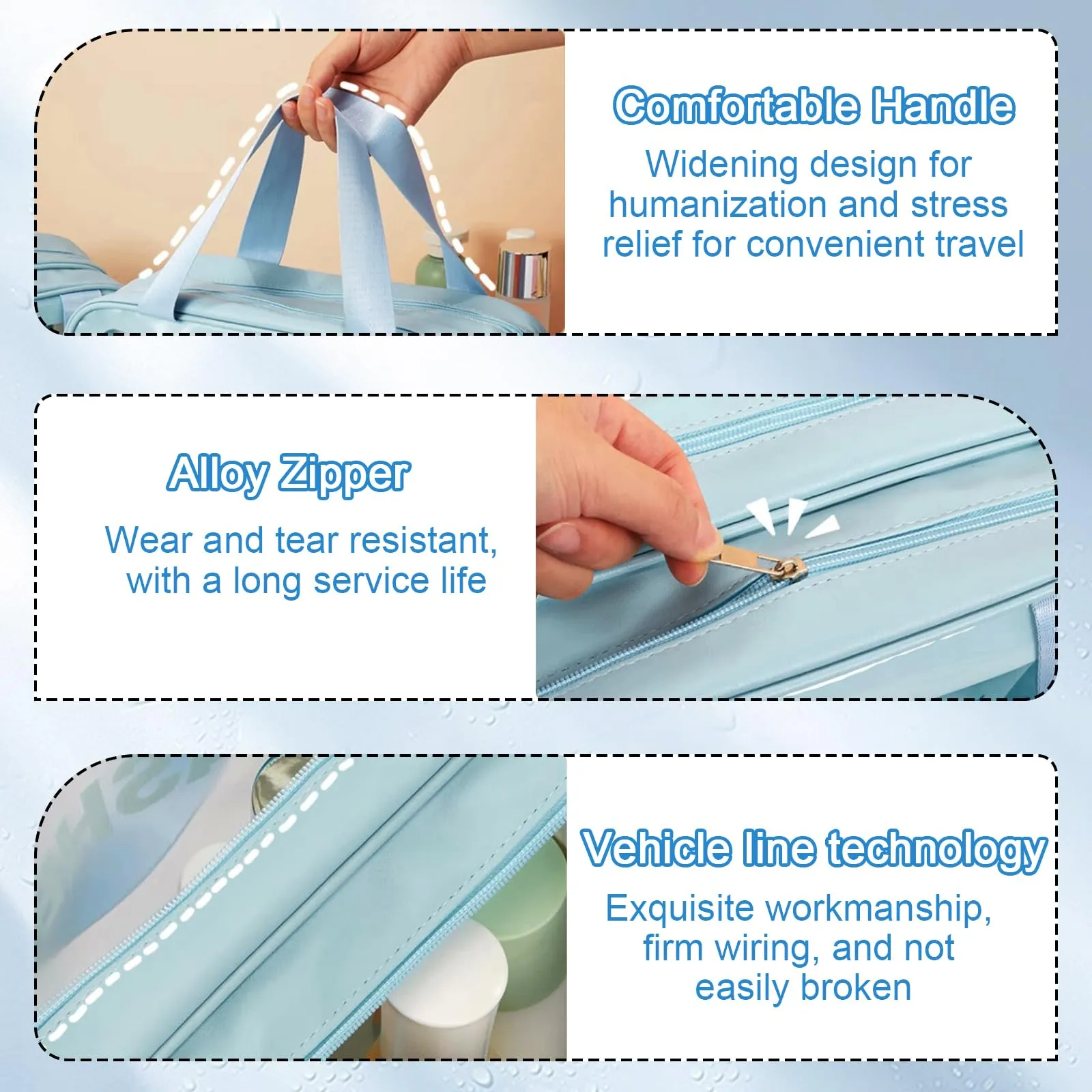 Borsa Cosmetica da Donna Borsa da Cultura da Uomo Asciutto e Separazione Nasale Portatile Impermeabile Borsa da Toilette con Grande Capacità Blu 28 x 12 x 15 cm / 11,02 x 4,72 x 5,91 Pollice - immagine 3