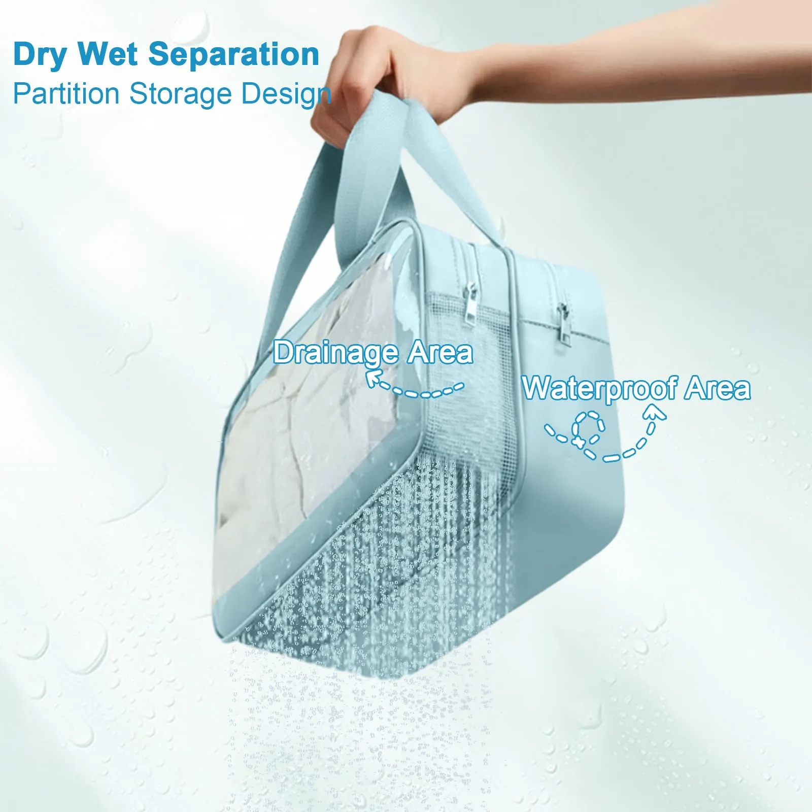 Borsa Cosmetica da Donna Borsa da Cultura da Uomo Asciutto e Separazione Nasale Portatile Impermeabile Borsa da Toilette con Grande Capacità Blu 28 x 12 x 15 cm / 11,02 x 4,72 x 5,91 Pollice - immagine 6