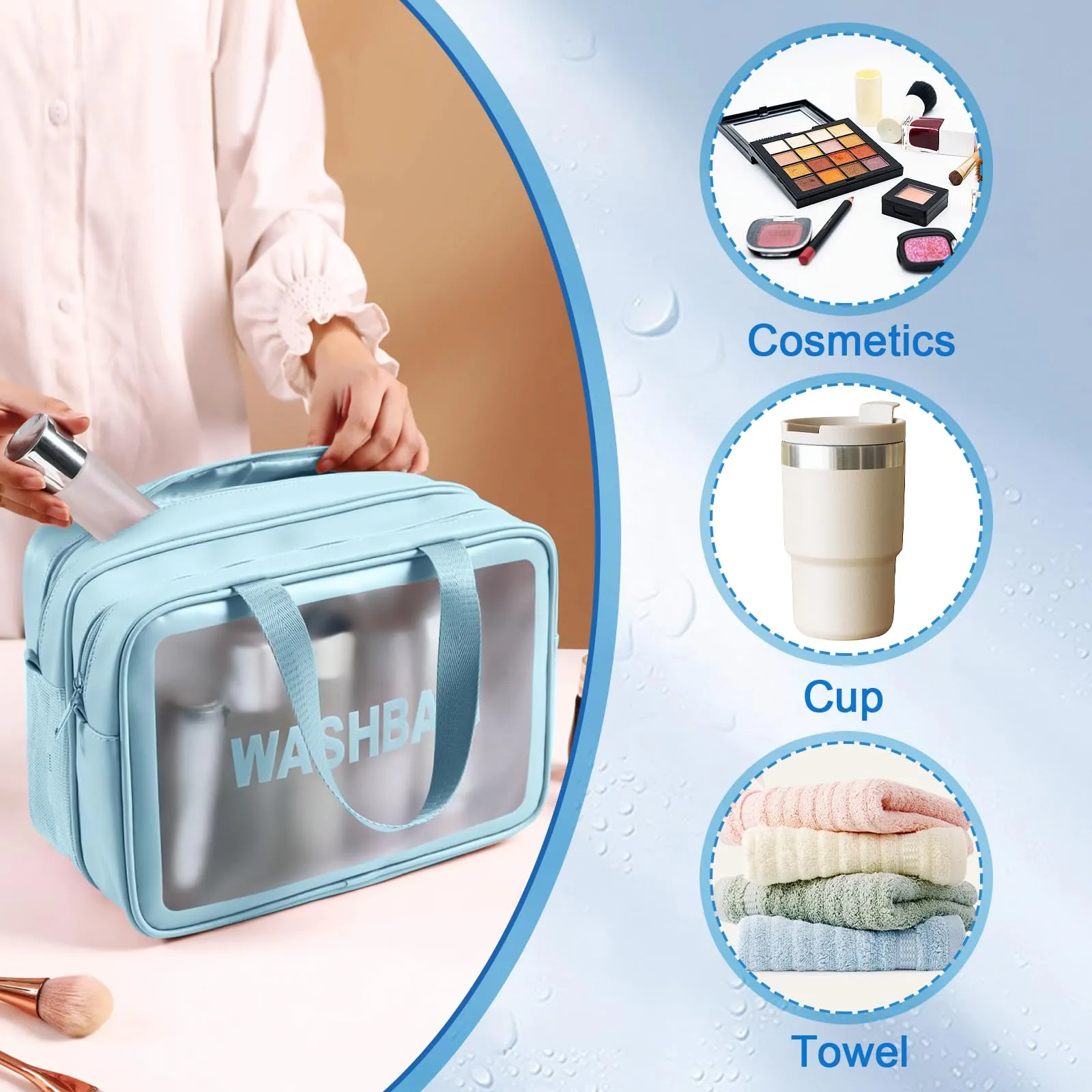 Borsa Cosmetica da Donna Borsa da Cultura da Uomo Asciutto e Separazione Nasale Portatile Impermeabile Borsa da Toilette con Grande Capacità Blu 28 x 12 x 15 cm / 11,02 x 4,72 x 5,91 Pollice - immagine 7