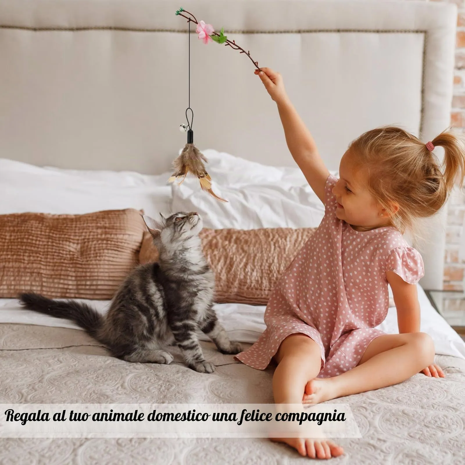 SRIZIAN 8 Pezzi Giocattoli Piume Gatto con Campanelli, Giocattolo per Gatti Teaser Piume,Ricariche Piume Ricambio con Campane, Giocattolo da Gioco per Palestra per gattino o gatto - immagine 5