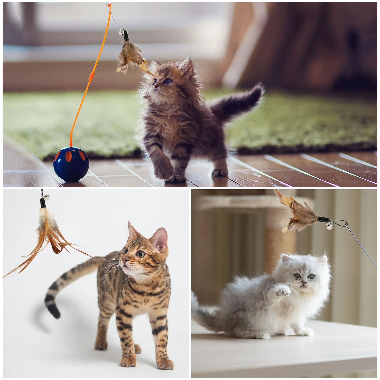 SRIZIAN 8 Pezzi Giocattoli Piume Gatto con Campanelli, Giocattolo per Gatti Teaser Piume,Ricariche Piume Ricambio con Campane, Giocattolo da Gioco per Palestra per gattino o gatto - immagine 7