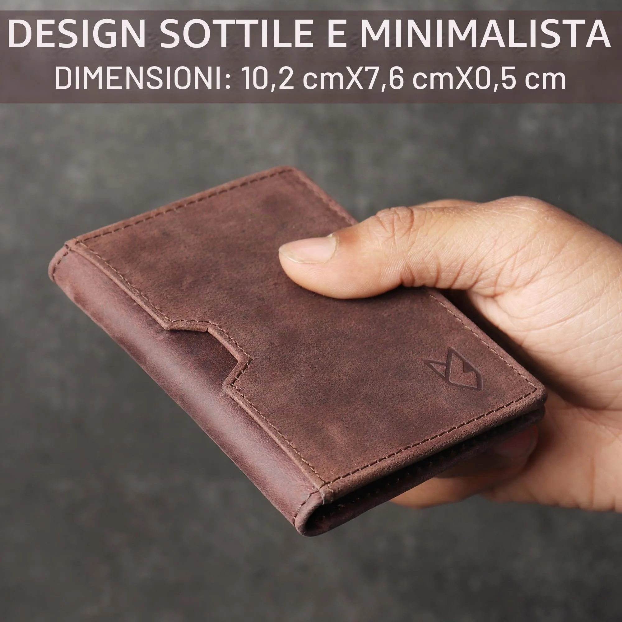 Portafoglio in pelle Portacarte di credito per uomini e donne, portafoglio con blocco RFID sottile tasca anteriore, custodia per carte di credito sottile, Hunter Coffee Brown, 10.2 cm x 0.5 cm x 7.6 - immagine 4