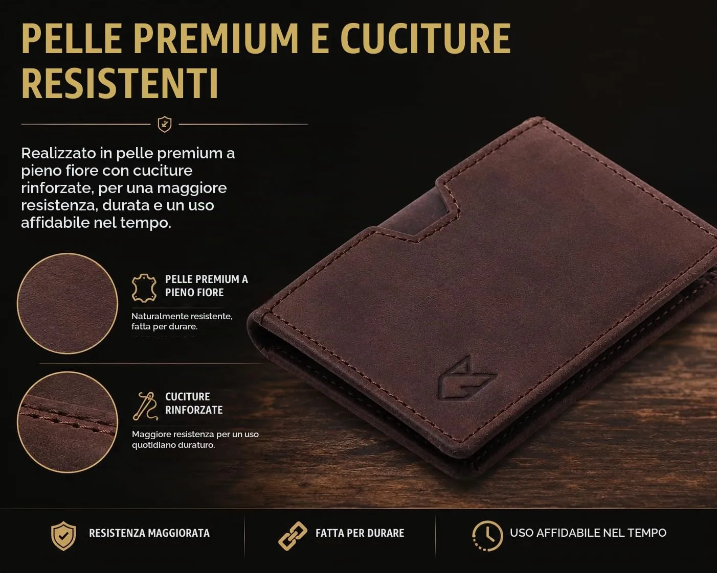 Portafoglio in pelle Portacarte di credito per uomini e donne, portafoglio con blocco RFID sottile tasca anteriore, custodia per carte di credito sottile, Hunter Coffee Brown, 10.2 cm x 0.5 cm x 7.6 - immagine 7