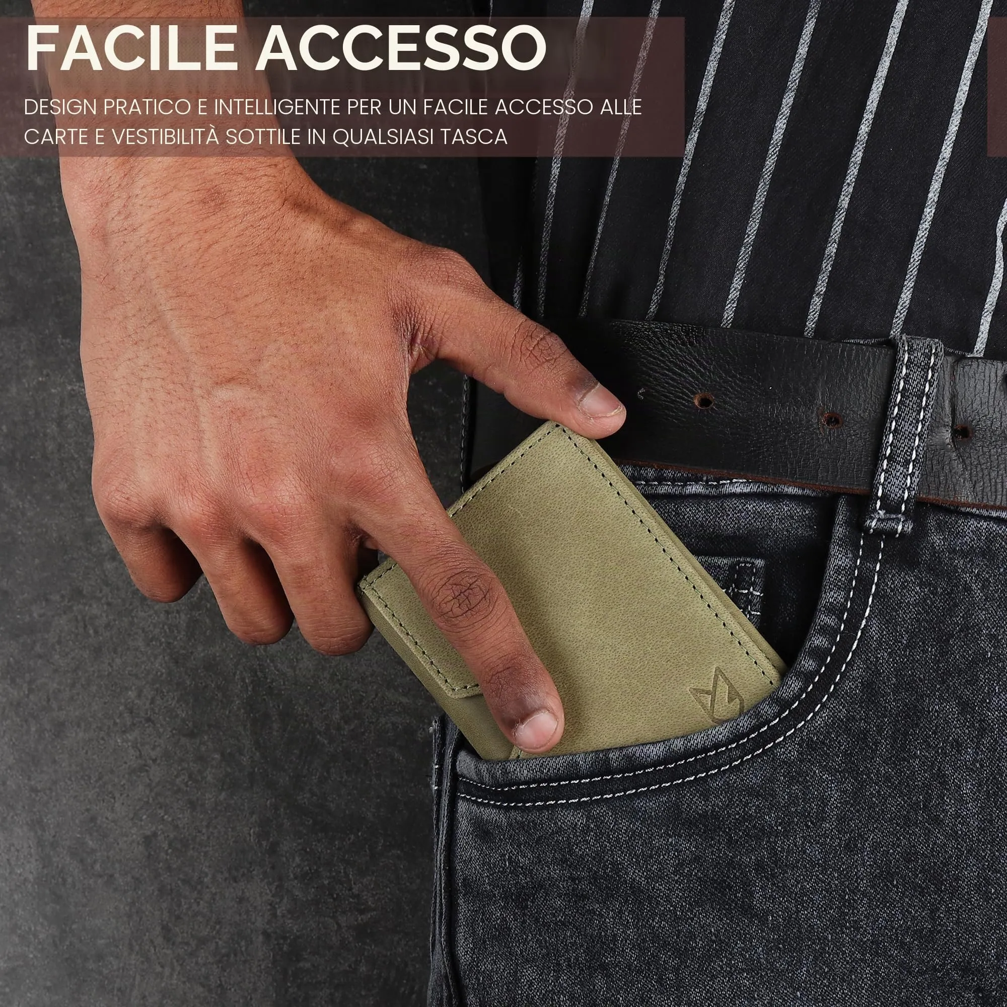 FOXHACKLE Portafoglio porta carte di credito in pelle per uomini e donne, portafoglio sottile bifold con blocco RFID, tasca frontale sottile portafoglio minimalista, piccola custodia per carte, Verde - immagine 5