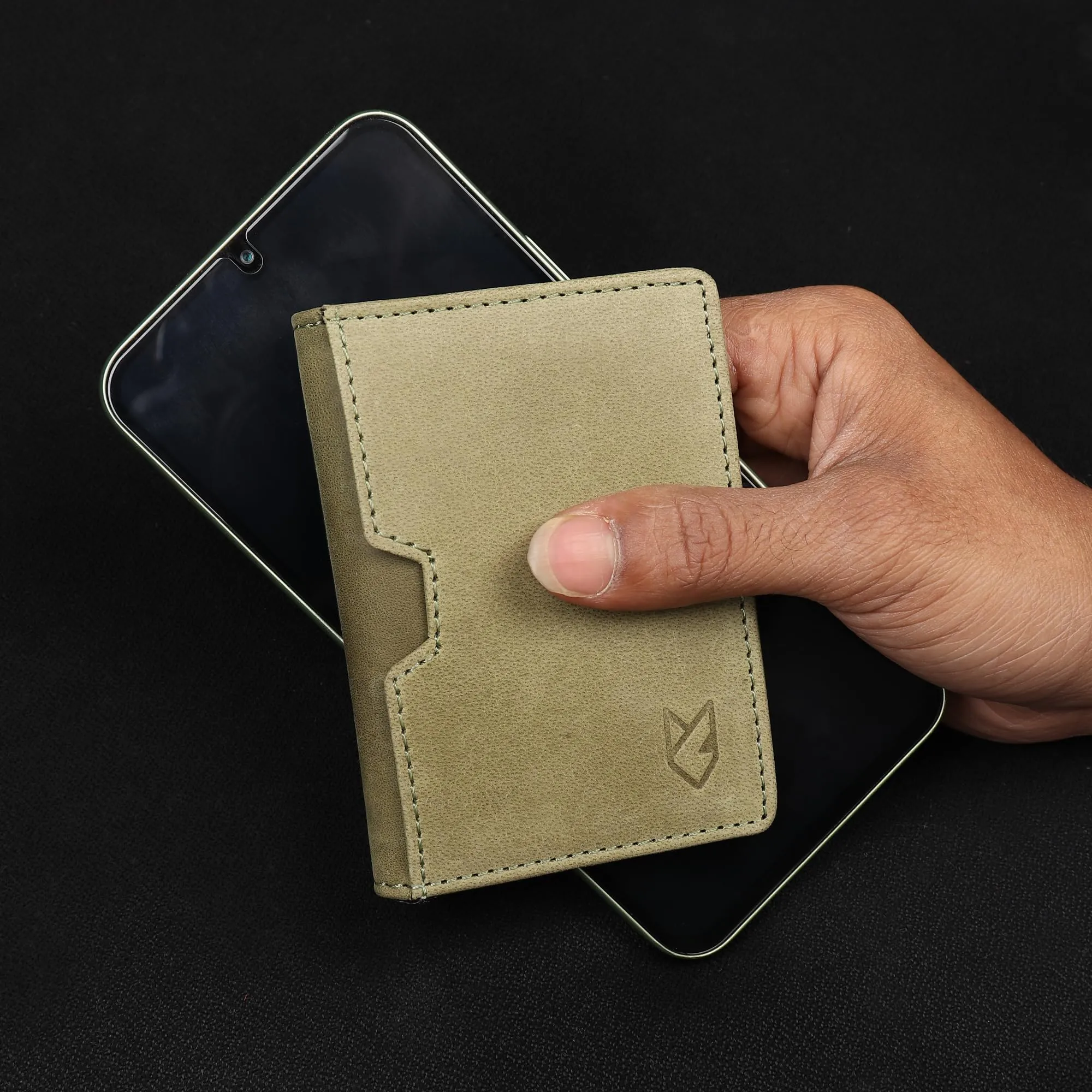 FOXHACKLE Portafoglio porta carte di credito in pelle per uomini e donne, portafoglio sottile bifold con blocco RFID, tasca frontale sottile portafoglio minimalista, piccola custodia per carte, Verde - immagine 7