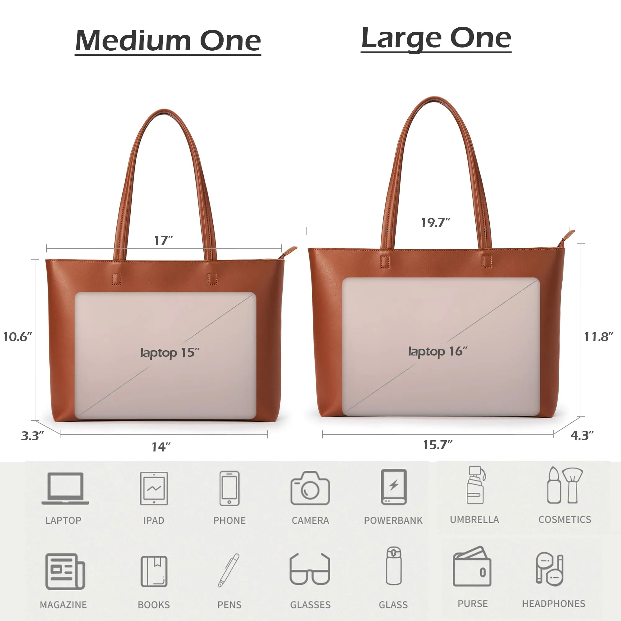 KALIDI - Grande borsa a mano da donna in pelle sintetica PU, shopper, tote bag, impermeabile, con chiusura lampo, per lavoro, viaggi, shopping, scuola - immagine 3
