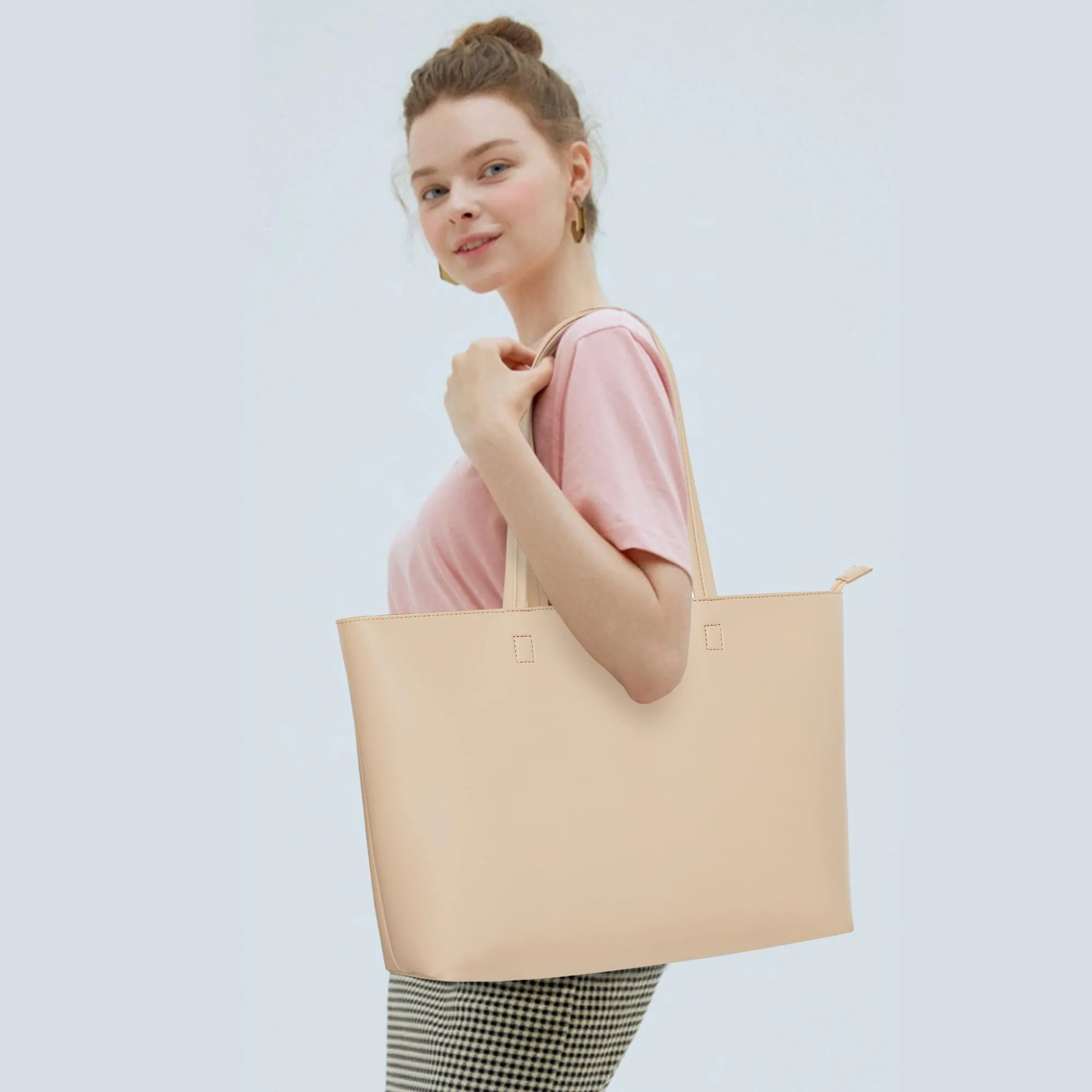 KALIDI, Borsa larga da donna, con cerniera, impermeabile, in poliuretano, per lavoro, scuola, viaggi, uso quotidiano - immagine 2