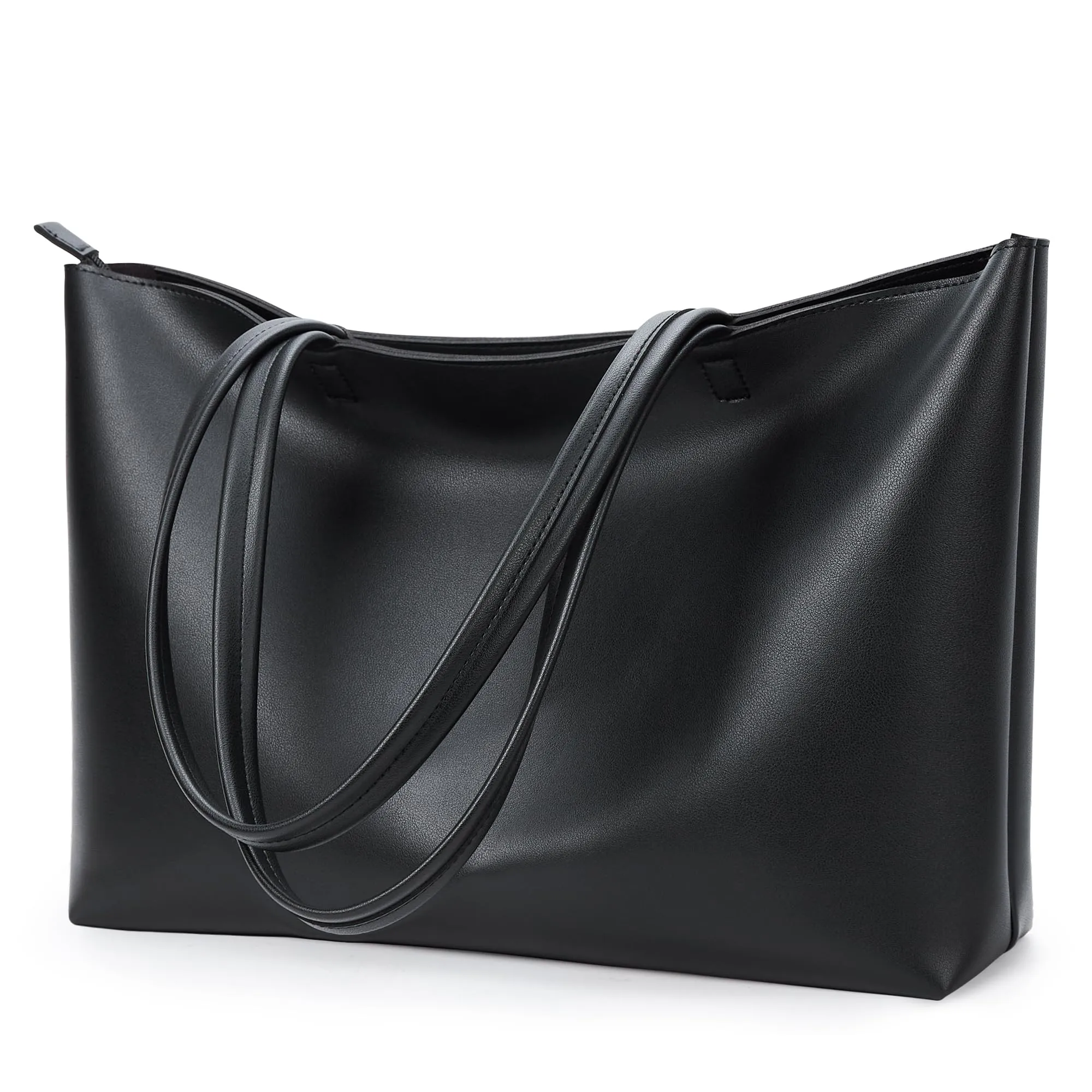 KALIDI, Borsa larga da donna, con cerniera, impermeabile, in poliuretano, per lavoro, scuola, viaggi, uso quotidiano, Nero-L, Large - immagine 5
