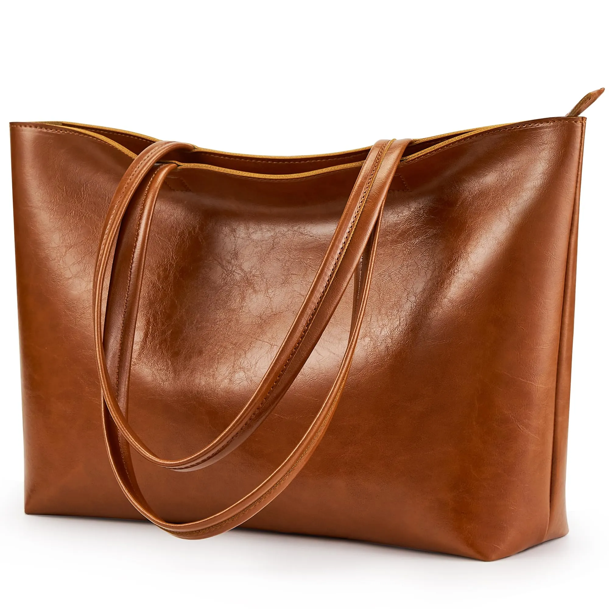 KALIDI, Borsa larga da donna, con cerniera, impermeabile, in poliuretano, per lavoro, scuola, viaggi, uso quotidiano, Marrone-3 - immagine 1