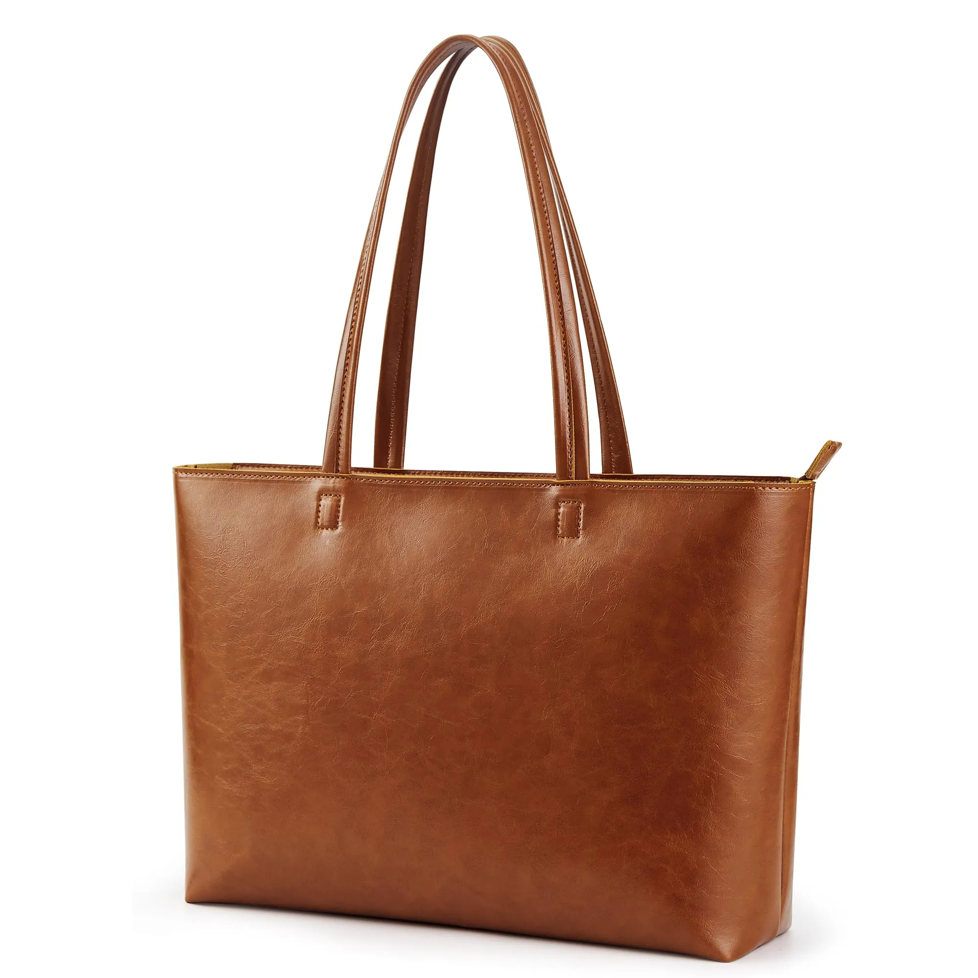 KALIDI, Borsa larga da donna, con cerniera, impermeabile, in poliuretano, per lavoro, scuola, viaggi, uso quotidiano, Marrone-3 - immagine 7